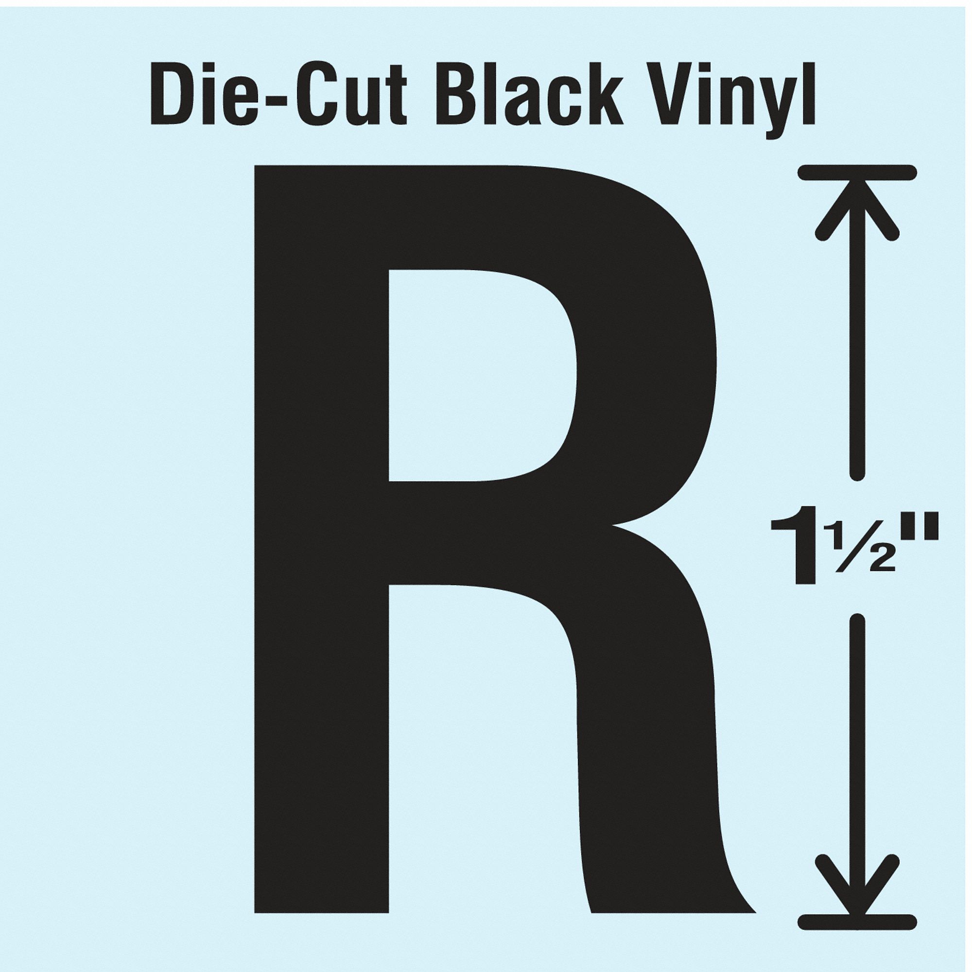 Letter Label: 1 1/2 in Character Ht, Indoor/Outdoor, Non-Reflective, Gothic, Black, R, Black, 10 PK