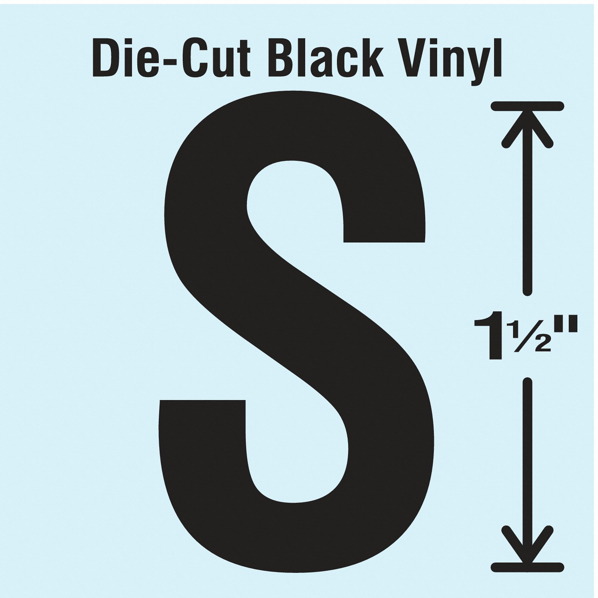 Letter Label: 1 1/2 in Character Ht, Indoor/Outdoor, Non-Reflective, Gothic, Black, S, Black, 10 PK