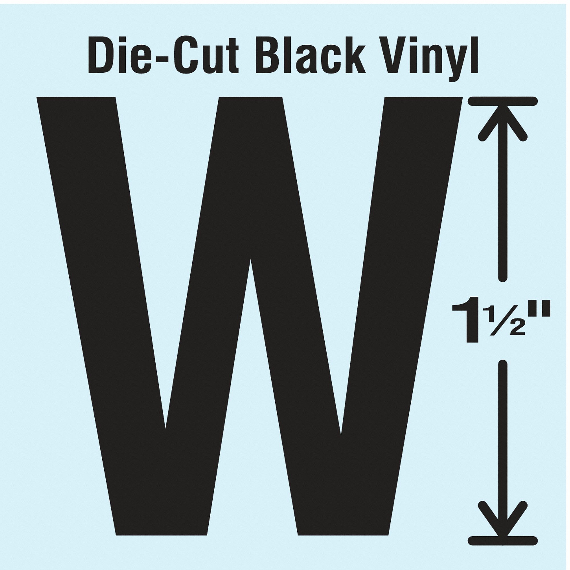 Letter Label: 1 1/2 in Character Ht, Indoor/Outdoor, Non-Reflective, Gothic, Black, W, Black, 10 PK