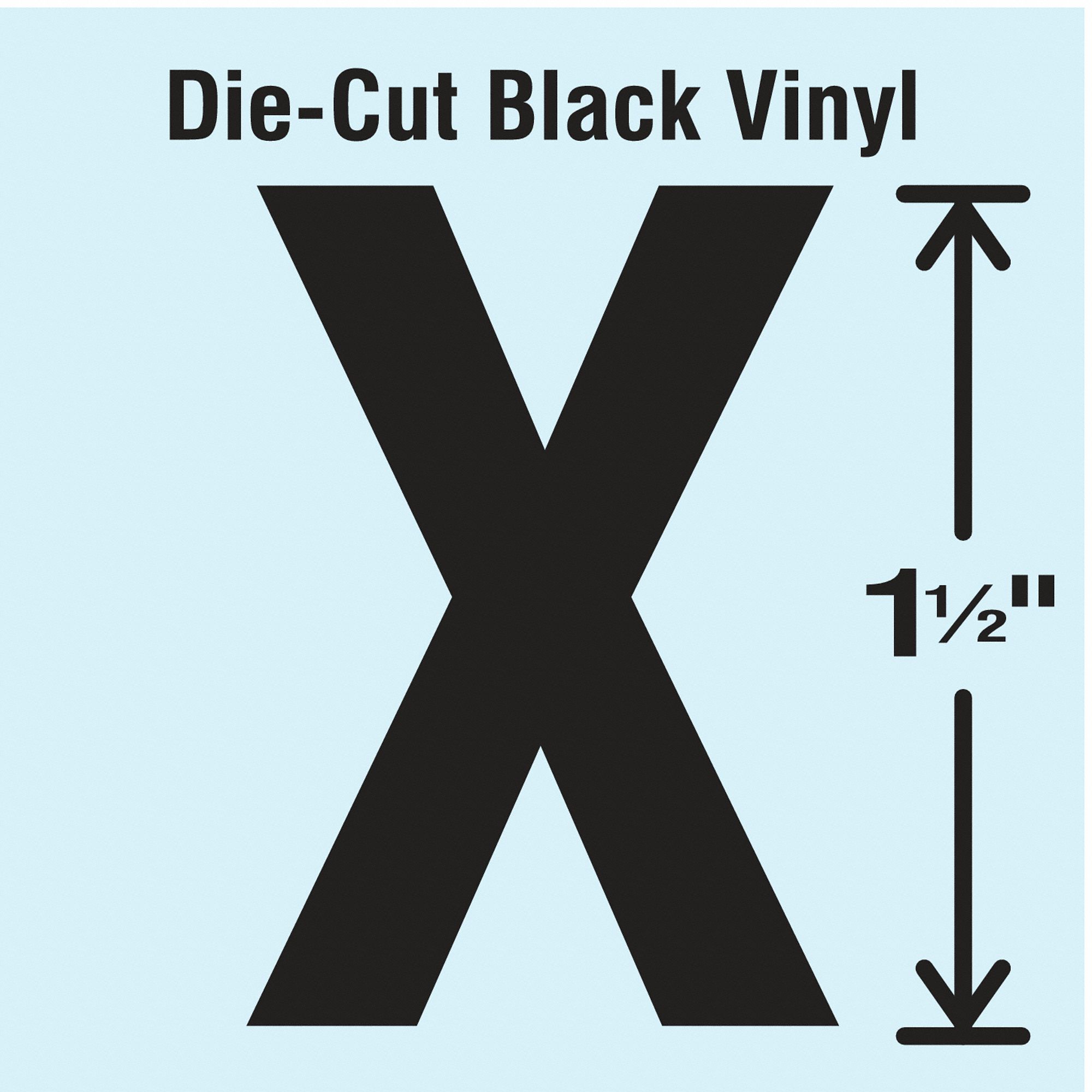 Letter Label: 1 1/2 in Character Ht, Indoor/Outdoor, Non-Reflective, Gothic, Black, X, Black, 10 PK