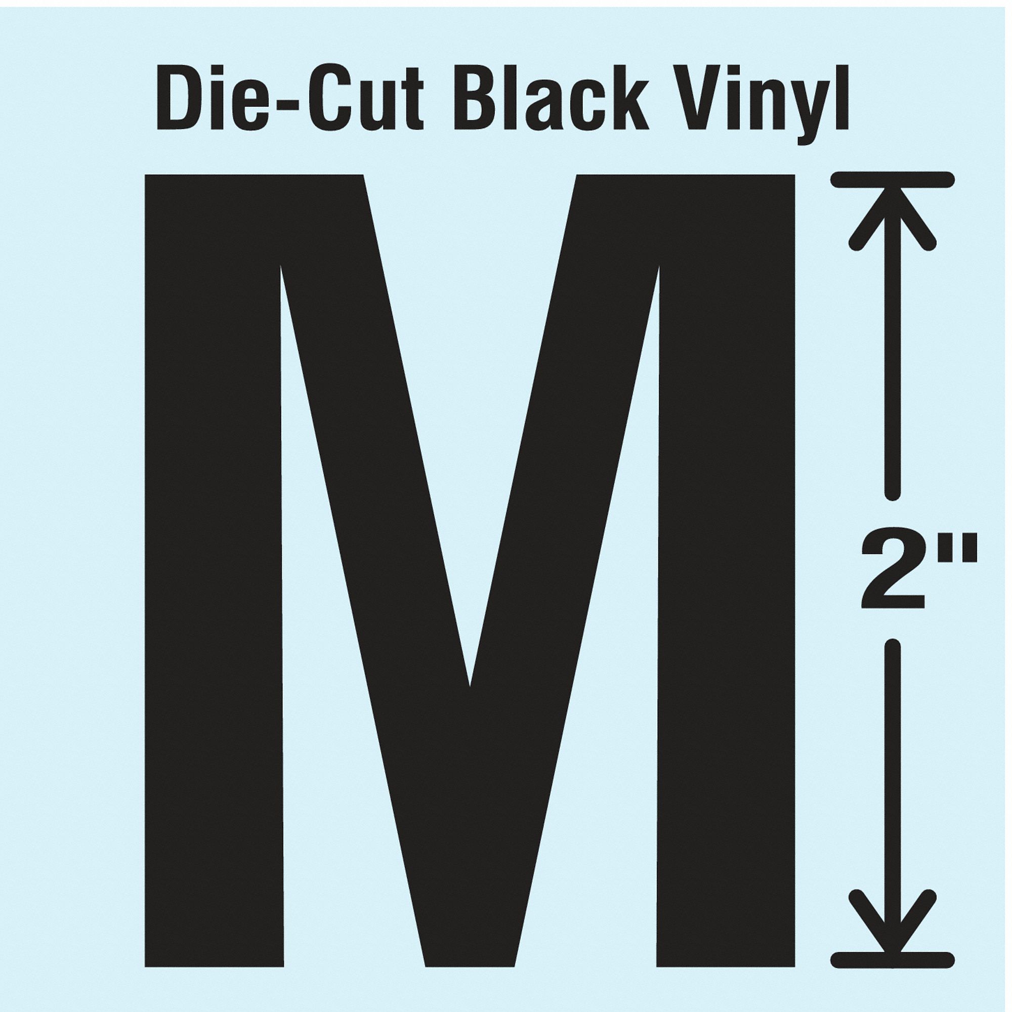 Letter Label: 2 in Character Ht, Indoor/Outdoor, Non-Reflective, Gothic, Black, M, Die Cut, 10 PK