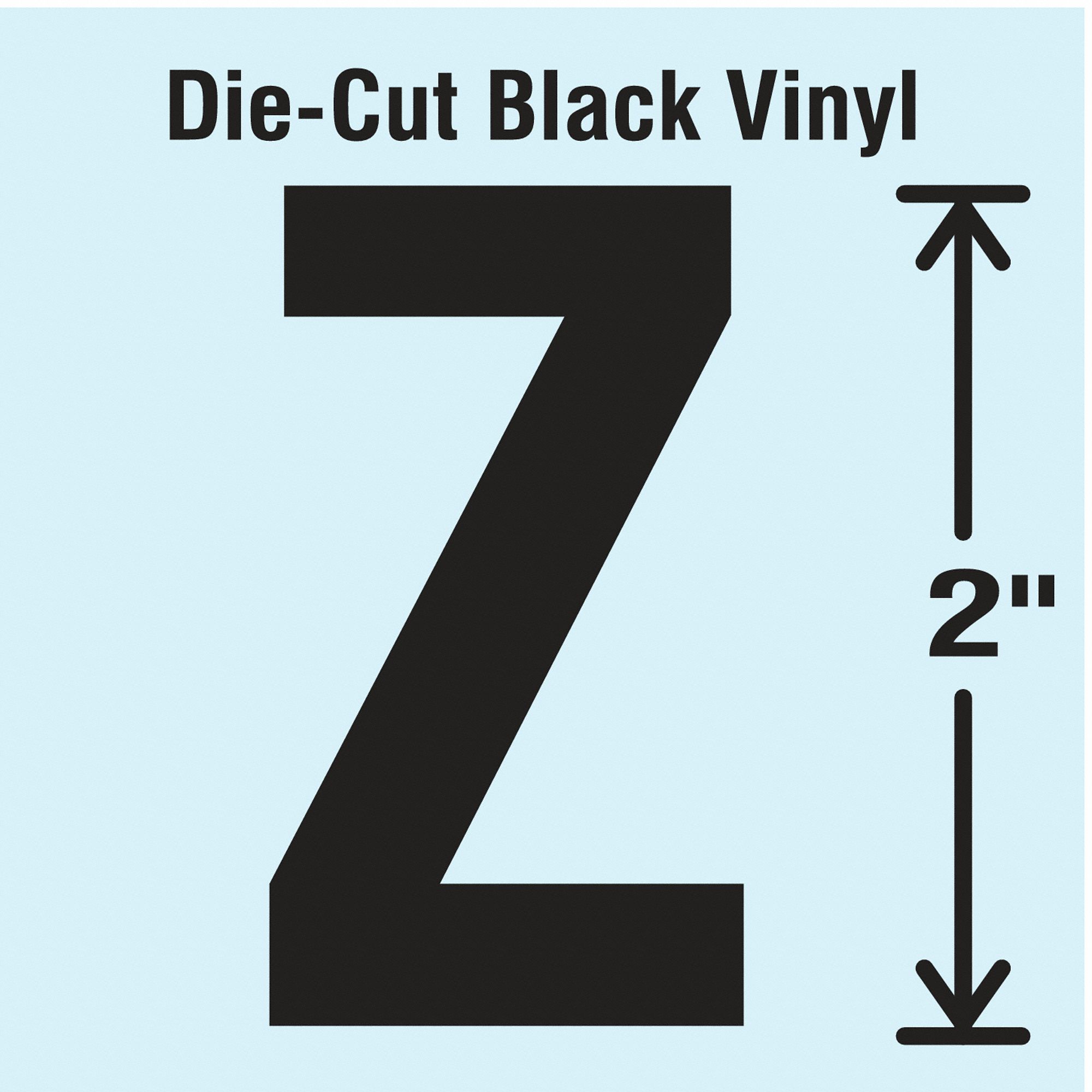 Letter Label: 2 in Character Ht, Indoor/Outdoor, Non-Reflective, Gothic, Black, Z, Die Cut, 10 PK
