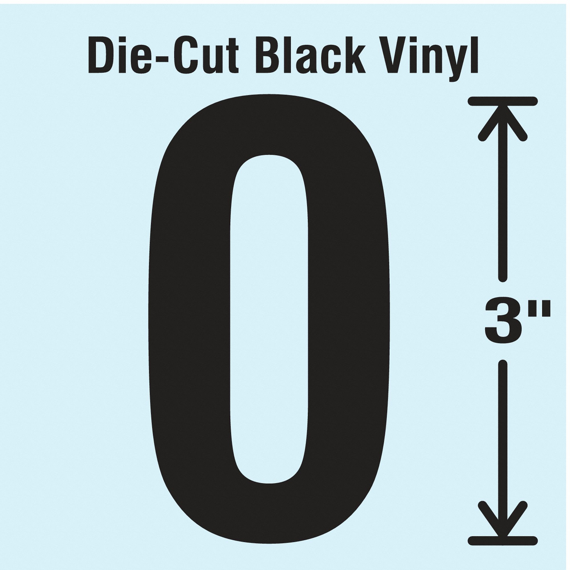 Number Label: 3 in Character Ht, Indoor/Outdoor, Non-Reflective, Gothic, Black, 0, Die Cut, 10 PK