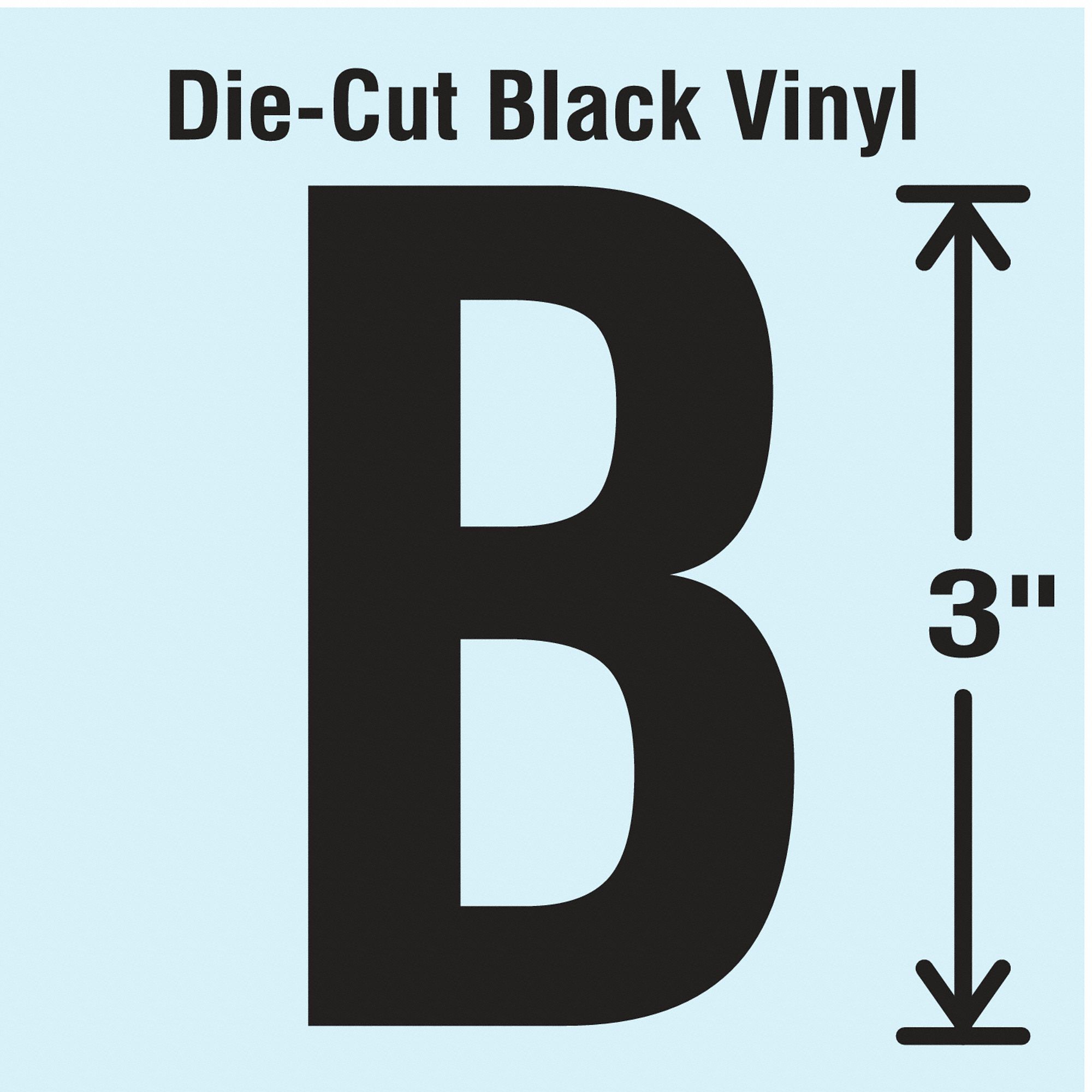 Letter Label: 3 in Character Ht, Indoor/Outdoor, Non-Reflective, Gothic, Black, B, Die Cut, 10 PK