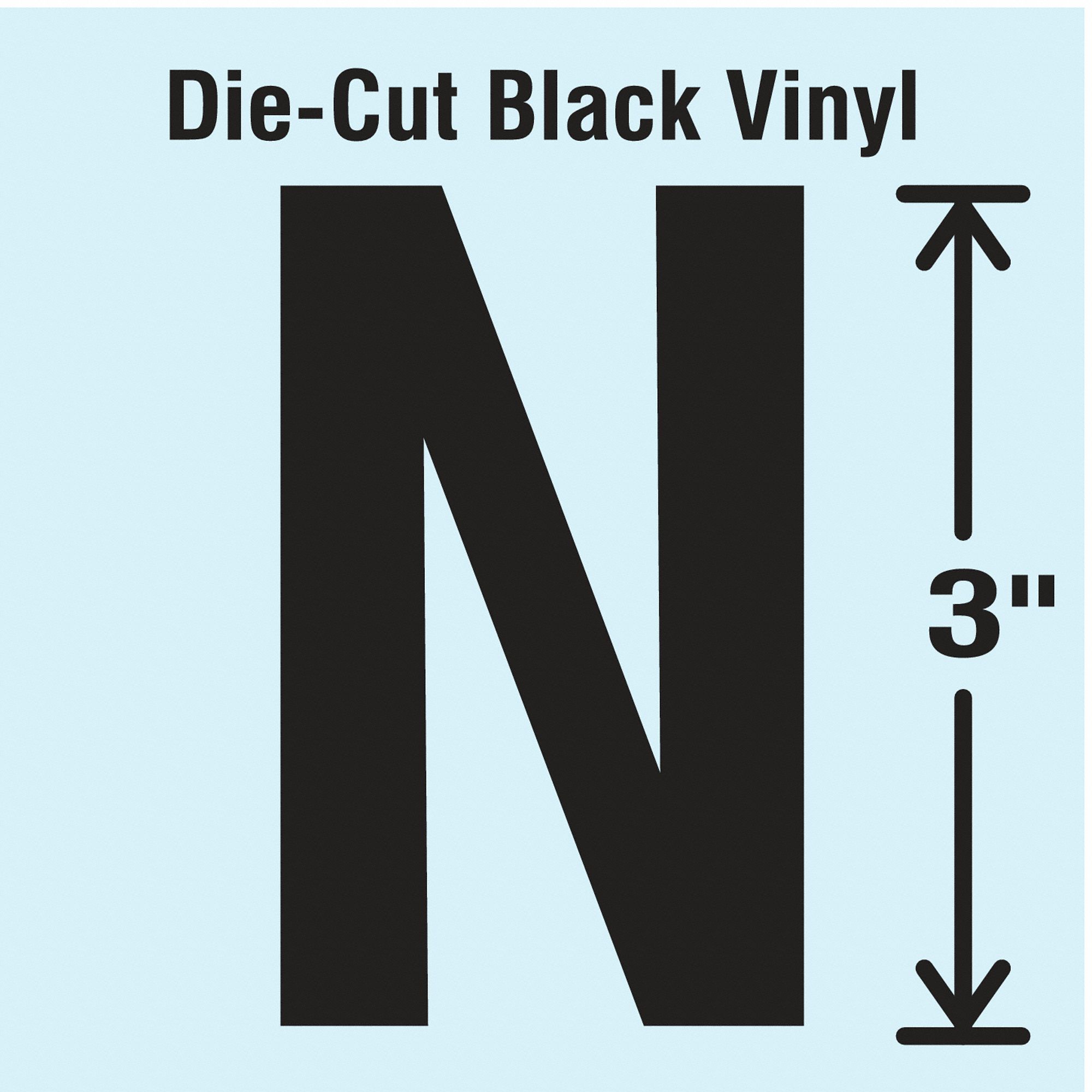 Letter Label: 3 in Character Ht, Indoor/Outdoor, Non-Reflective, Gothic, Black, Die Cut, 10 PK