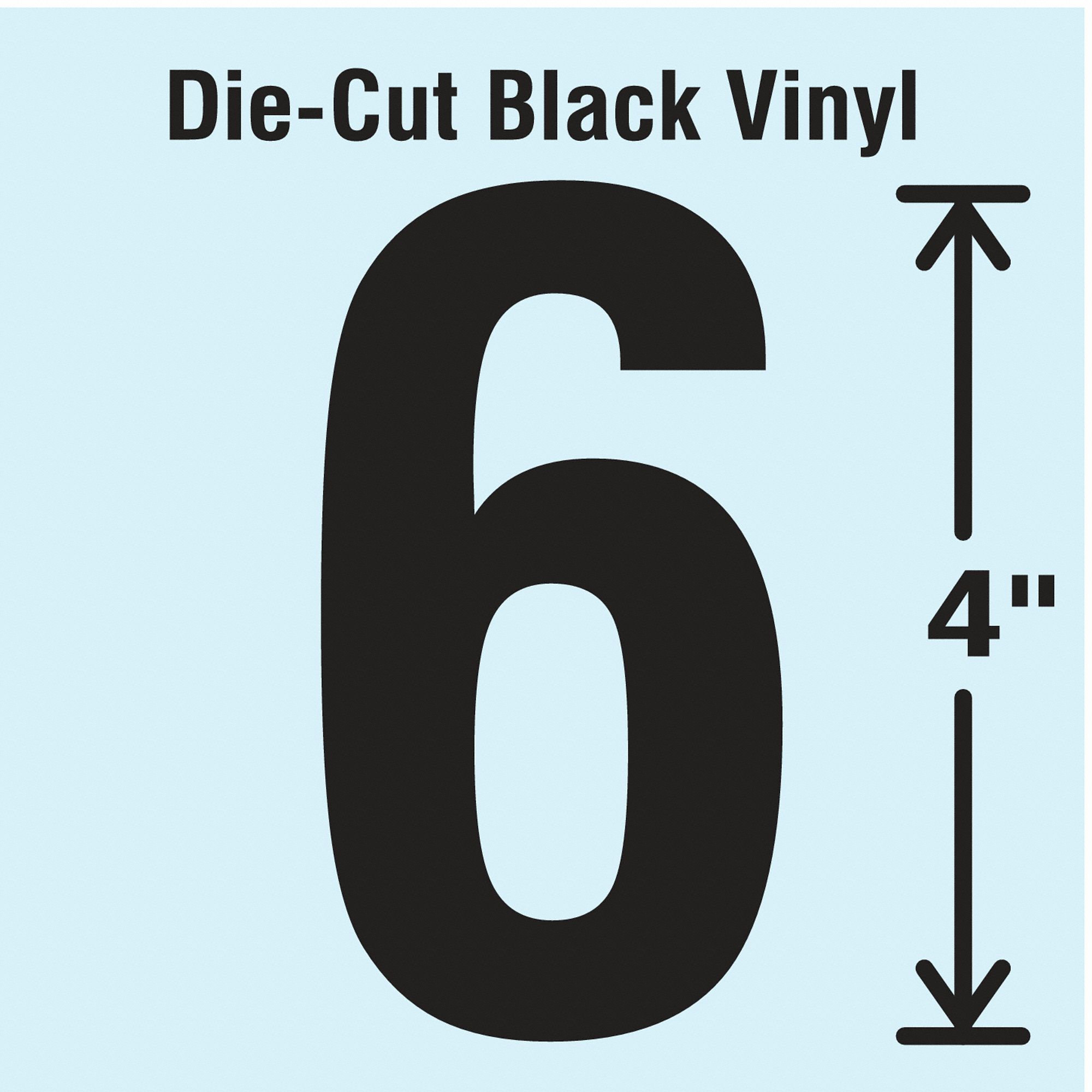 Number Label: 4 in Character Ht, Indoor/Outdoor, Non-Reflective, Gothic, Black, 6 or 9, Black, 10 PK