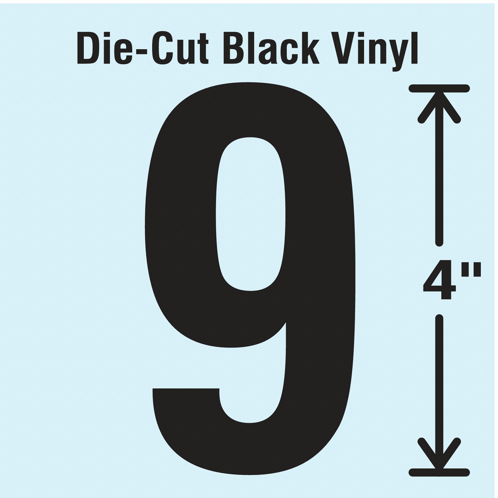 Number Label: 4 in Character Ht, Indoor/Outdoor, Non-Reflective, Gothic, Black, 6 or 9, Black, 10 PK