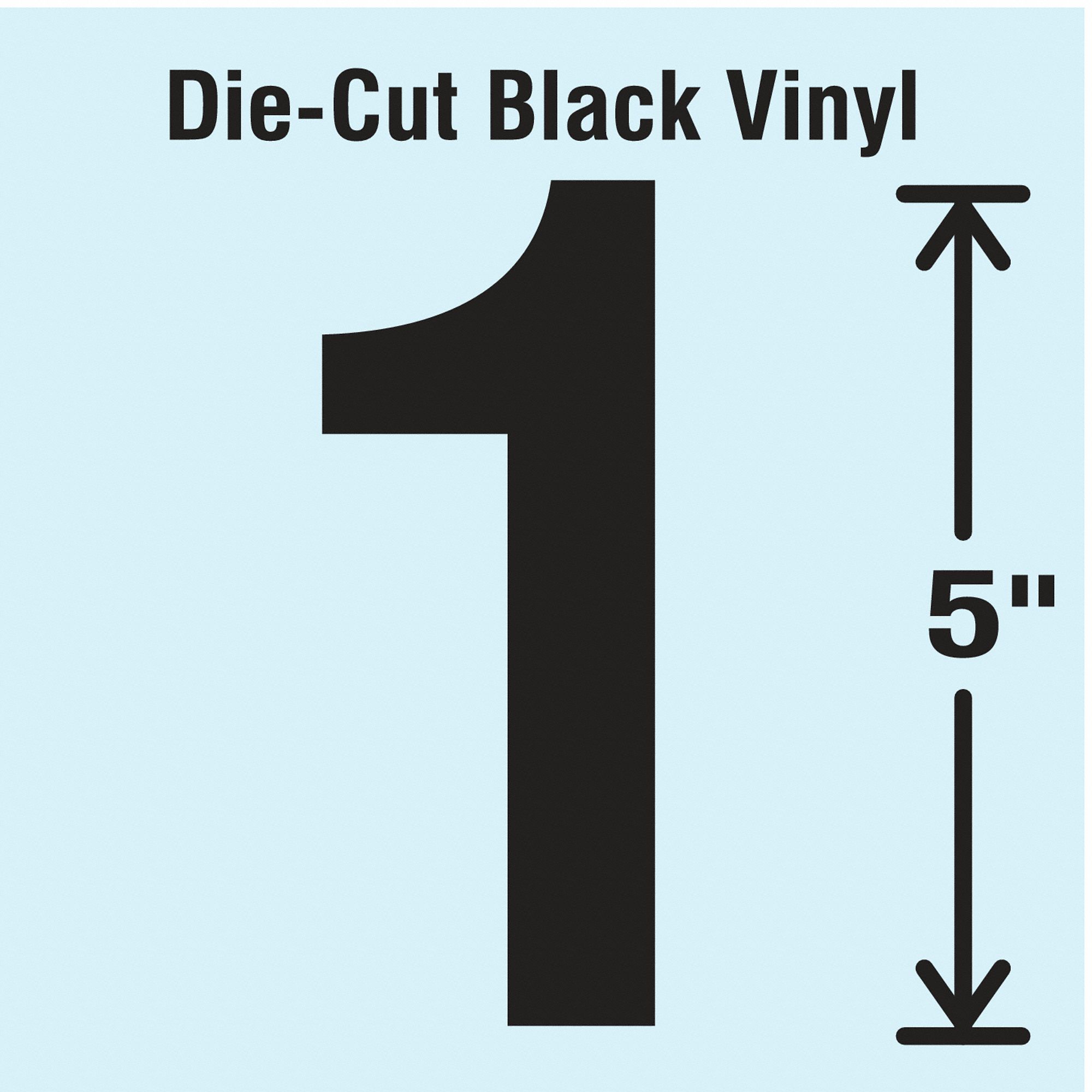 Number Label: 5 in Character Ht, Indoor/Outdoor, Non-Reflective, Gothic, Black, 1, Die Cut, 10 PK