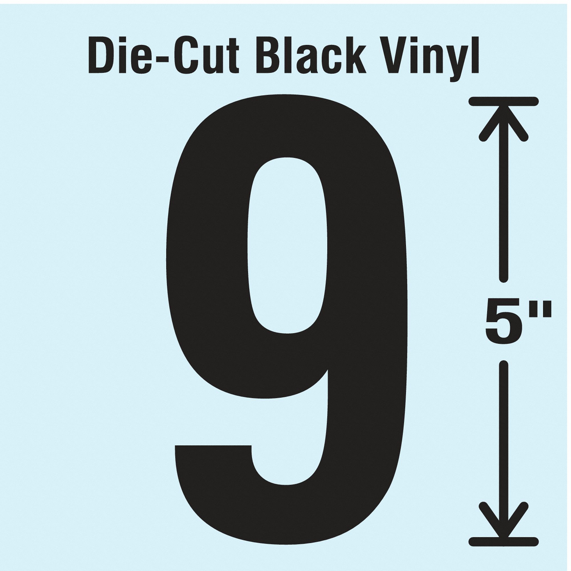 Number Label: 5 in Character Ht, Indoor/Outdoor, Non-Reflective, Gothic, Black, 6 or 9, Black, 10 PK