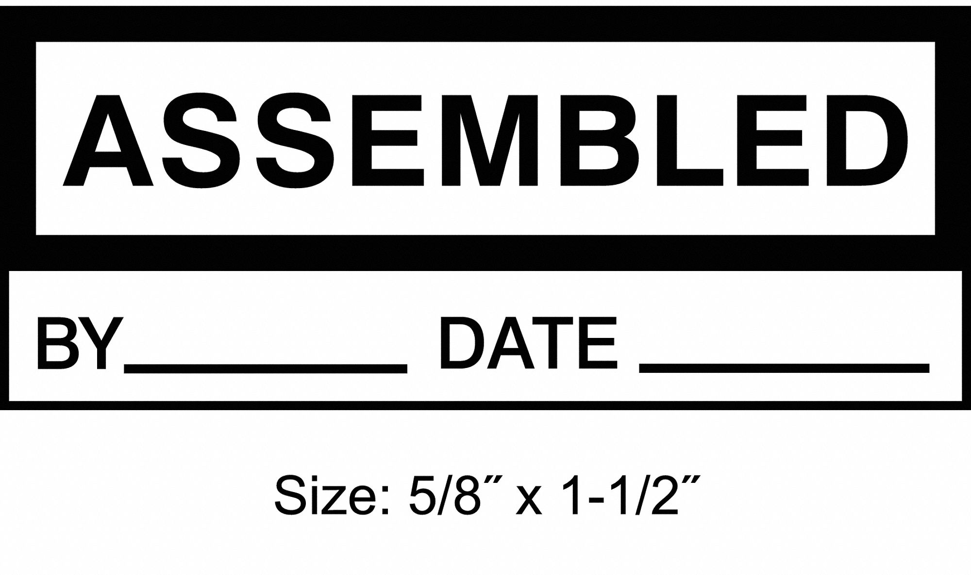 Inspection Label: Assembled, 1 1/2 in Wd, 5/8 in Ht, Black/White, Rectangle, Polyester, 350 PK