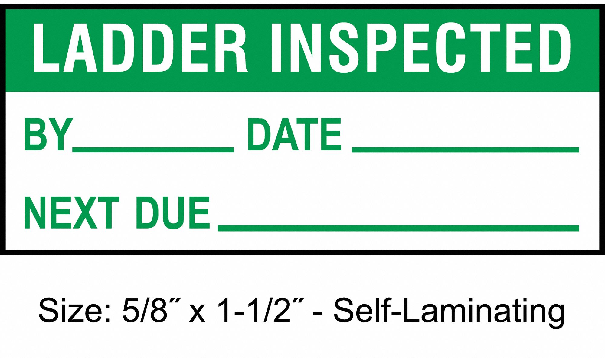 Maintenance Label: Ladder Inspected, 1 1/2 in Wd, 5/8 in Ht, Green/White, Rectangle, Polyester