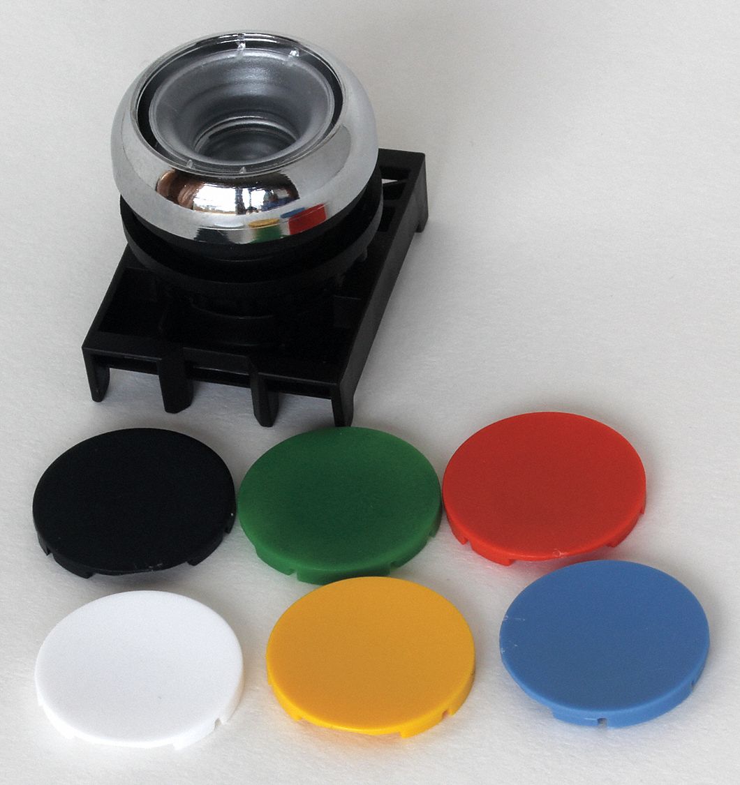 Flush Push Button: Black/Blue/Green/Red/White/Yellow, 22 mm Mounting Size, Metallic, Momentary