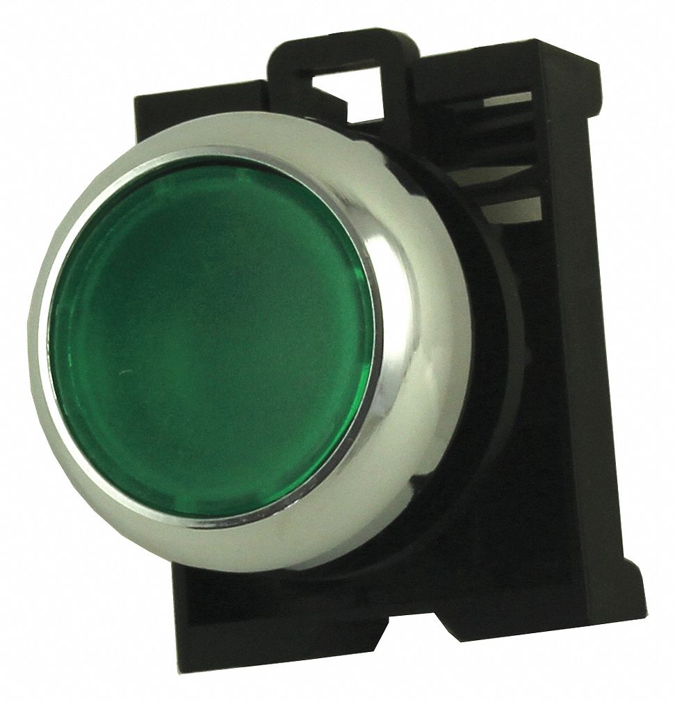 Flush Push Button: Green, 22 mm Mounting Size, Non-Metallic, Momentary