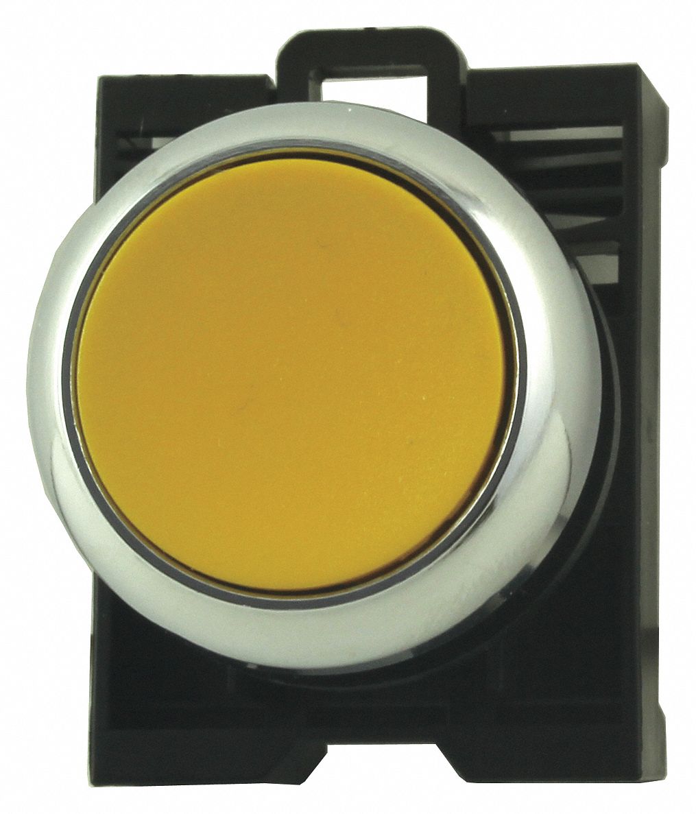 Flush Push Button: Yellow, 22 mm Mounting Size, Non-Metallic, Momentary