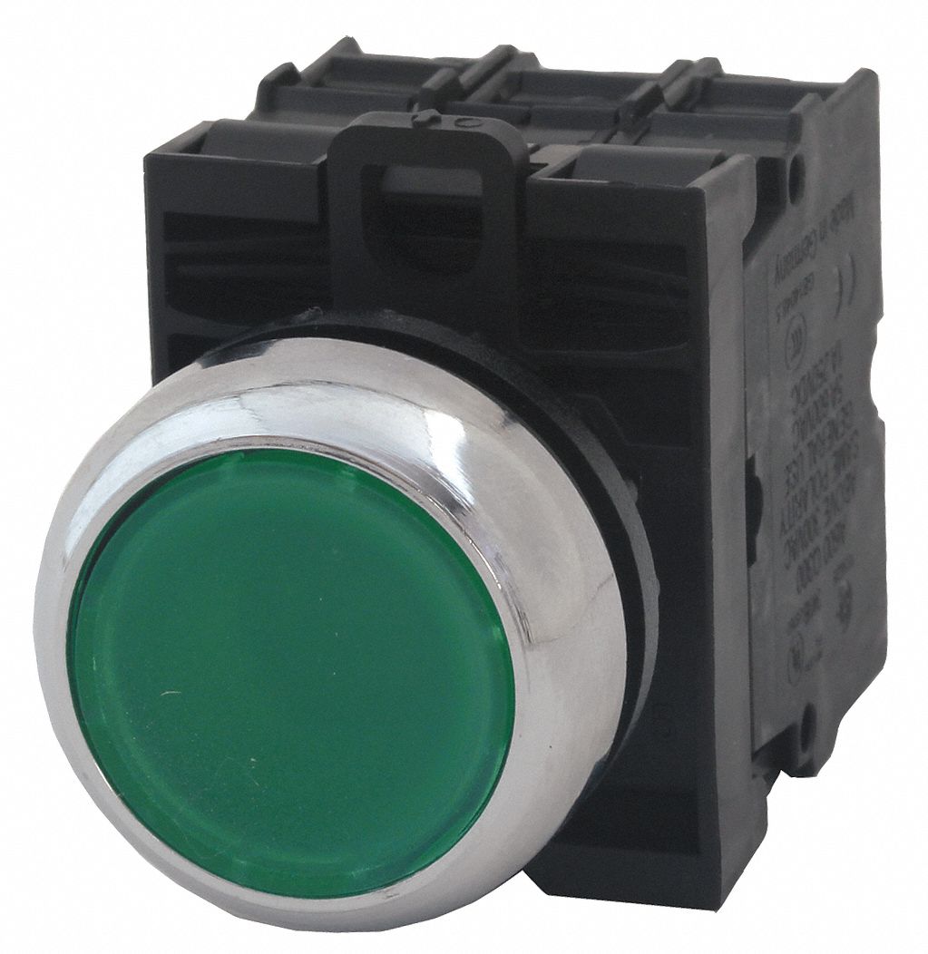 Illuminated Push Button: Illuminated, Flush Profile, Metallic, 22 mm, 2NO