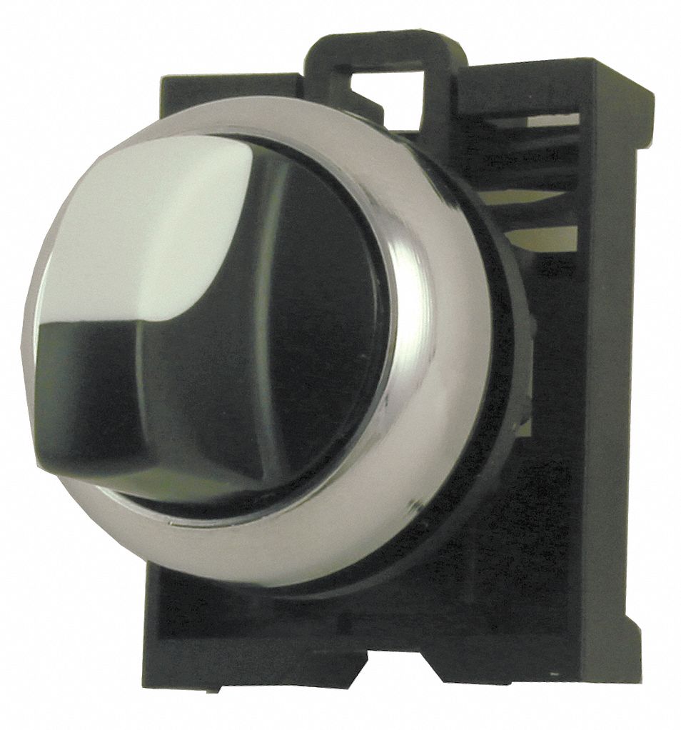 Non-Illuminated Selector Switch Operator: 22 mm Size, Metal, Knob, No Cam,  Black, 1/13/2/3/4/4X