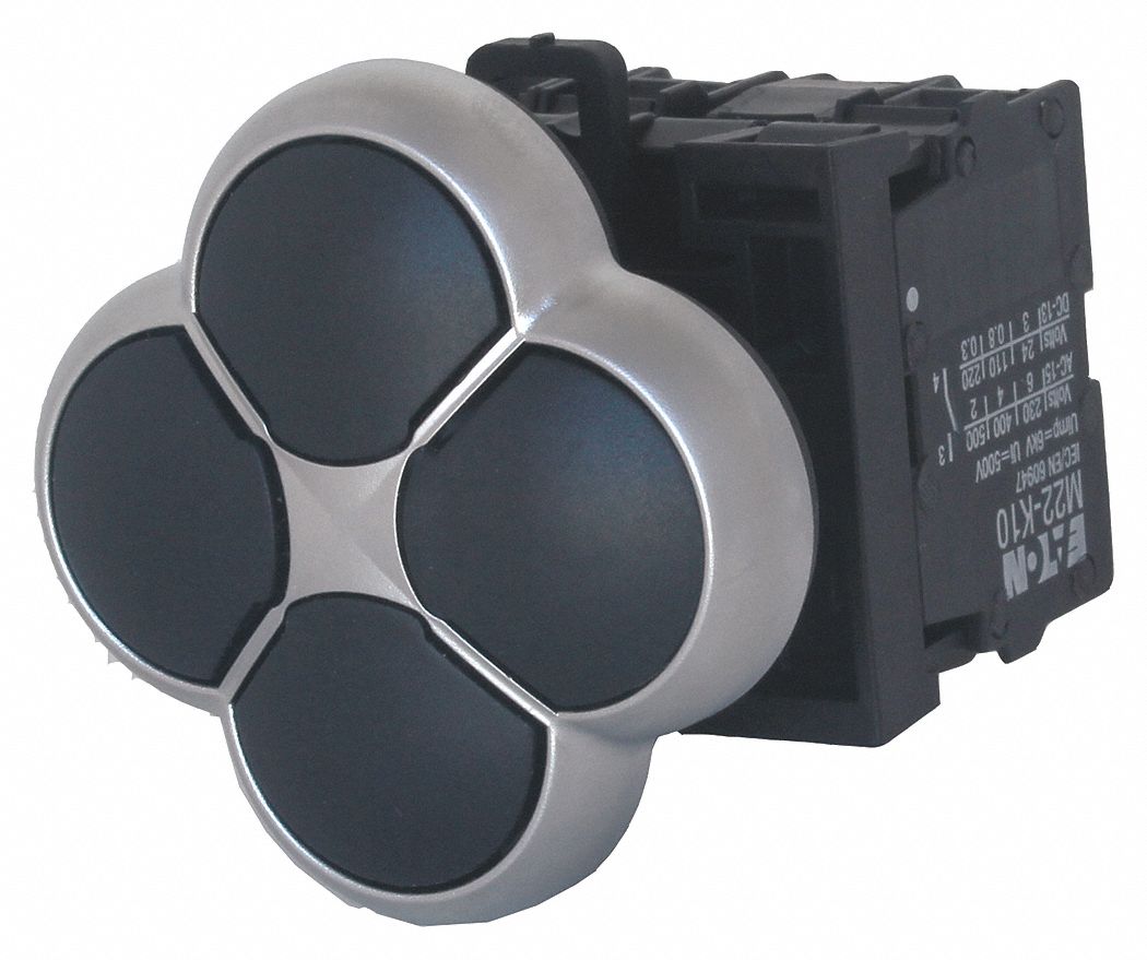 Flush Push Button: Non-Illuminated, 4 Button, Flush Profile, 22 mm Mounting Size