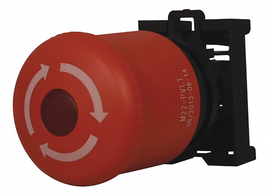 Emergency Stop Push Button: Red, 22 mm Mounting Size, Non-Metallic, Maintained