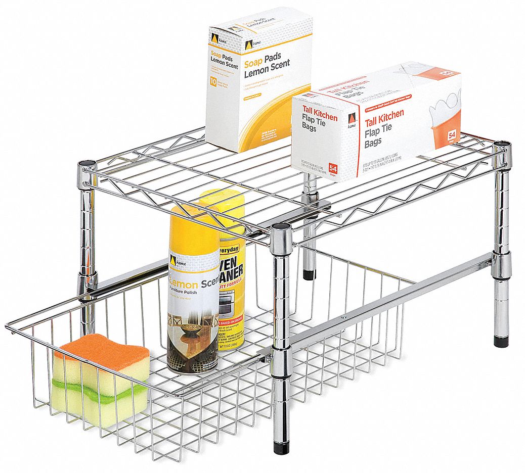 Cabinet Organizer: 18 in Overall Lg, 15 in Overall Wd, 10 1/2 in Overall Ht, Steel
