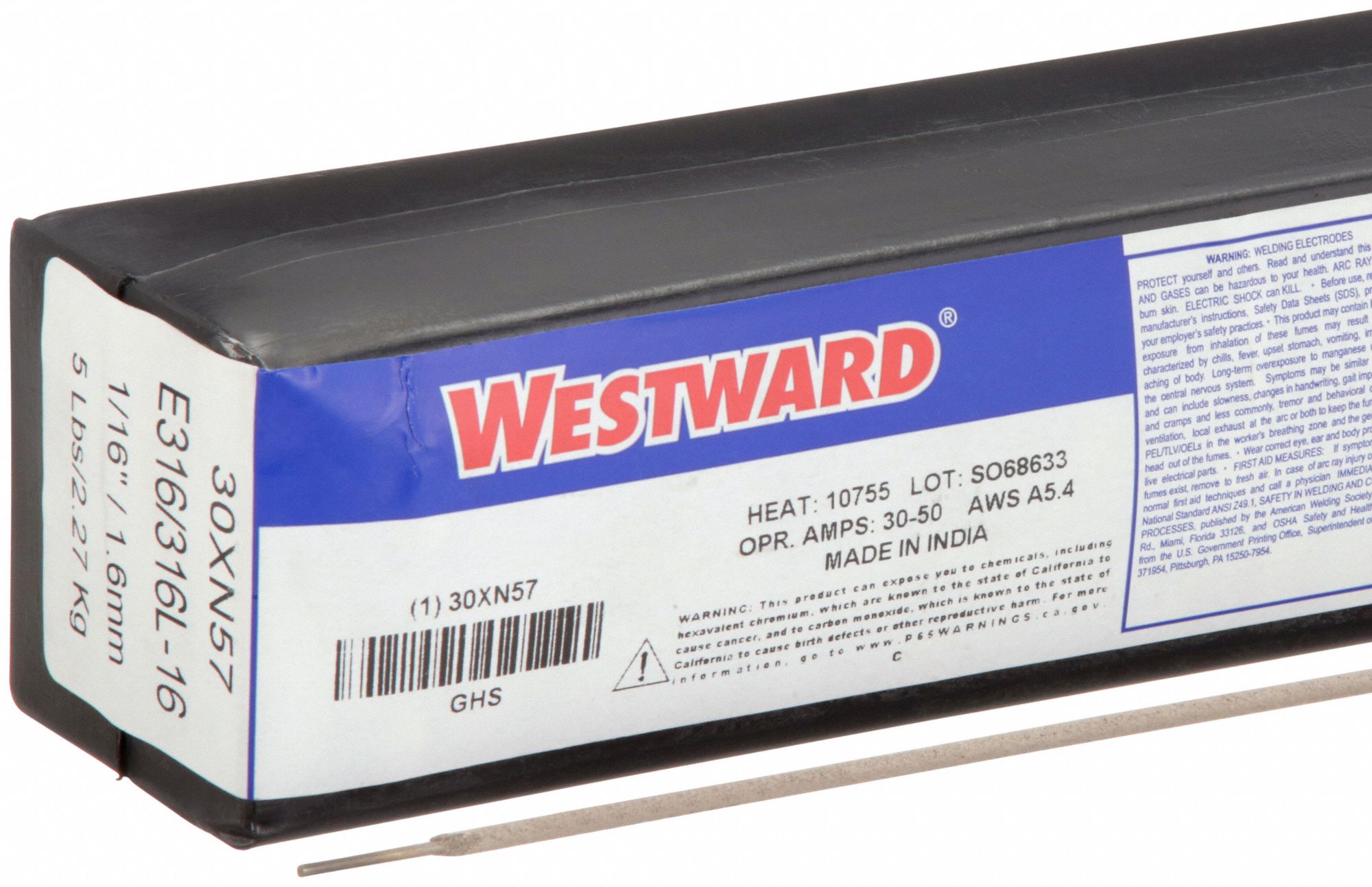 Stick Electrode: Stainless Steel, E316/316L-16, 1/16 in x 12 in, 5 lb