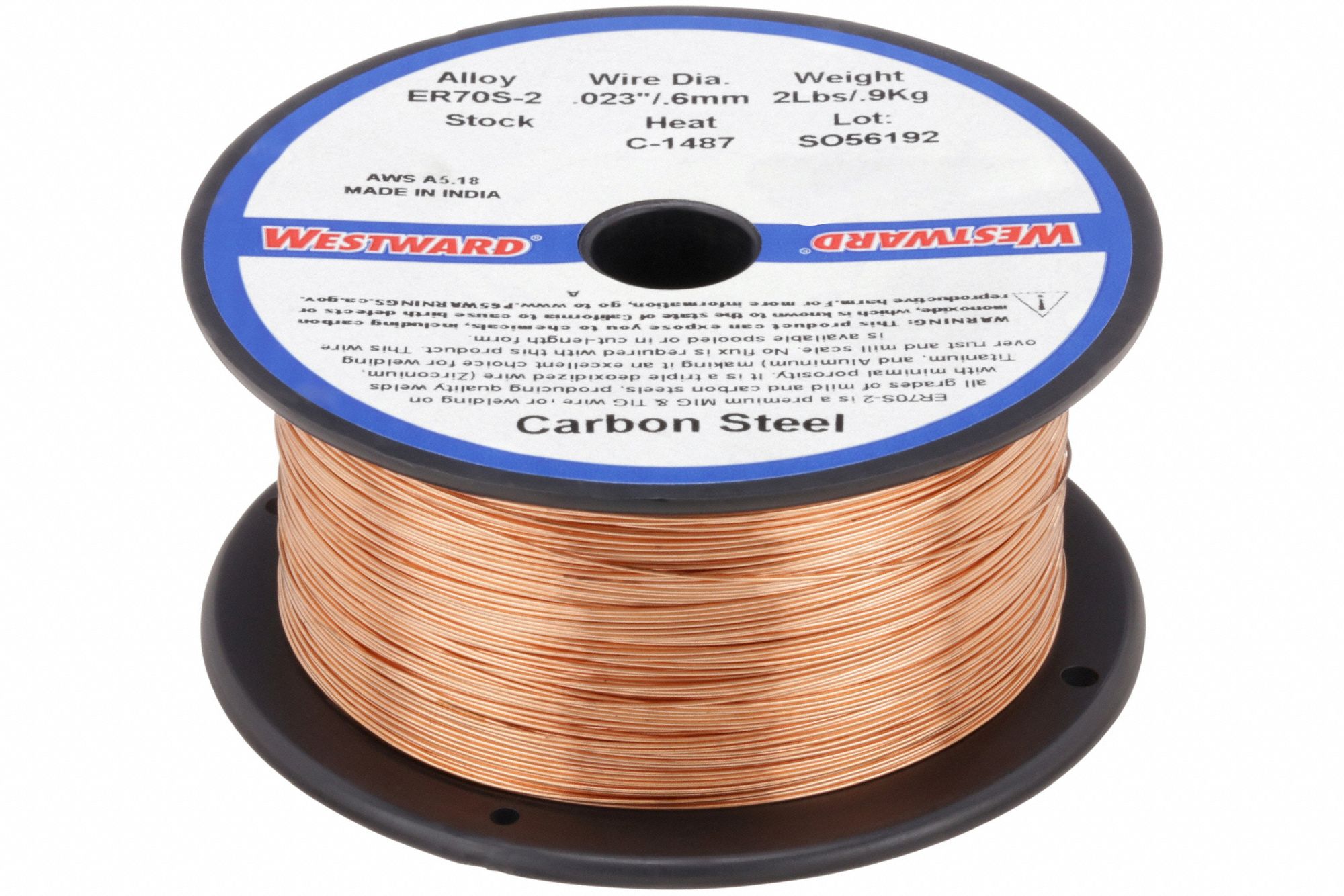 MIG Welding Wire: Carbon Steel, ER70S-2, 0.023 in, 2 lb, Plastic Spool