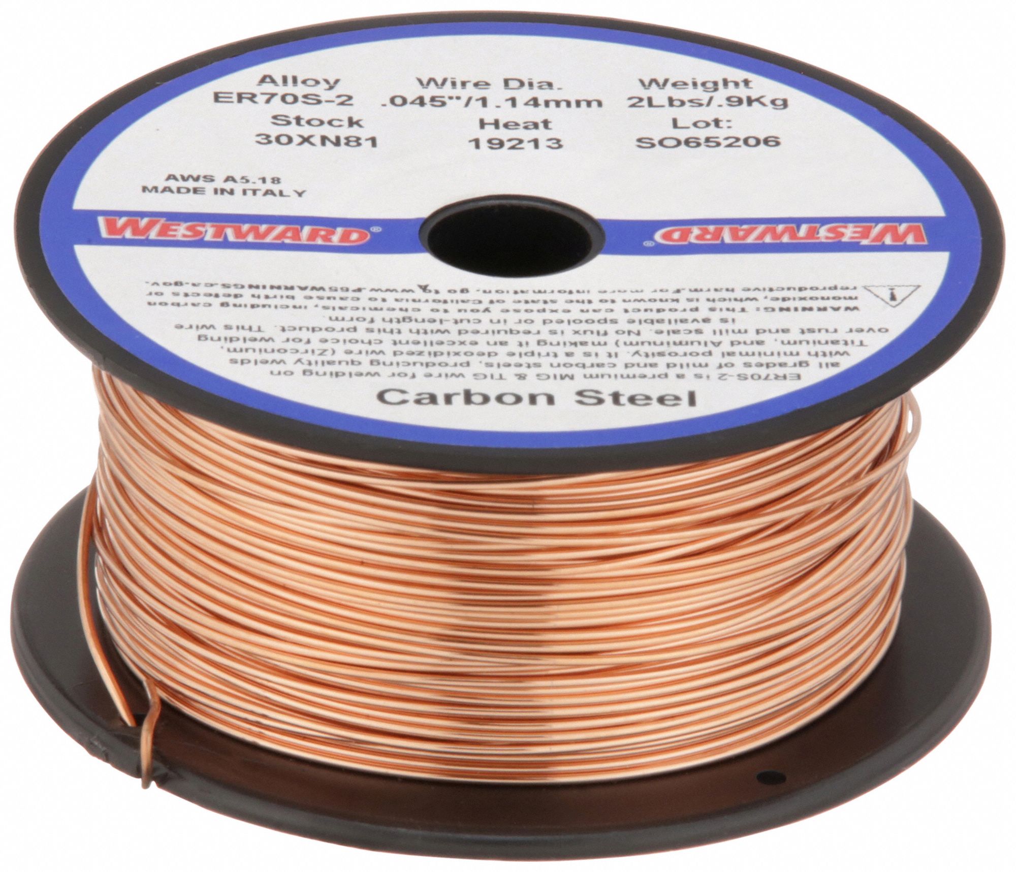 MIG Welding Wire: Carbon Steel, ER70S-2, 0.045 in, 2 lb, Plastic Spool