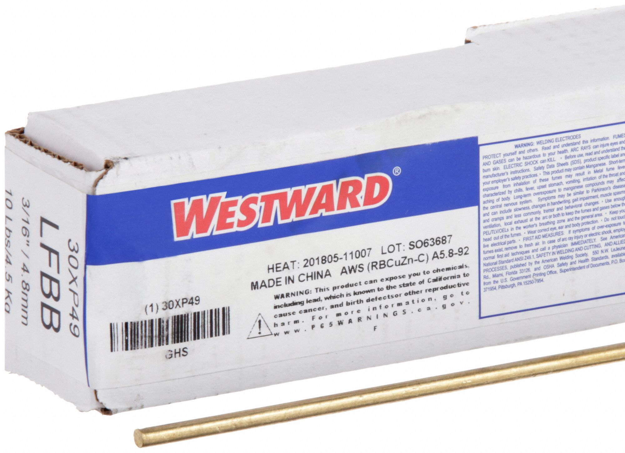 Brazing Alloy: Low-Fuming Bronze, 0%, RBCuZn-C, 3/16 in x 36 in, Bare