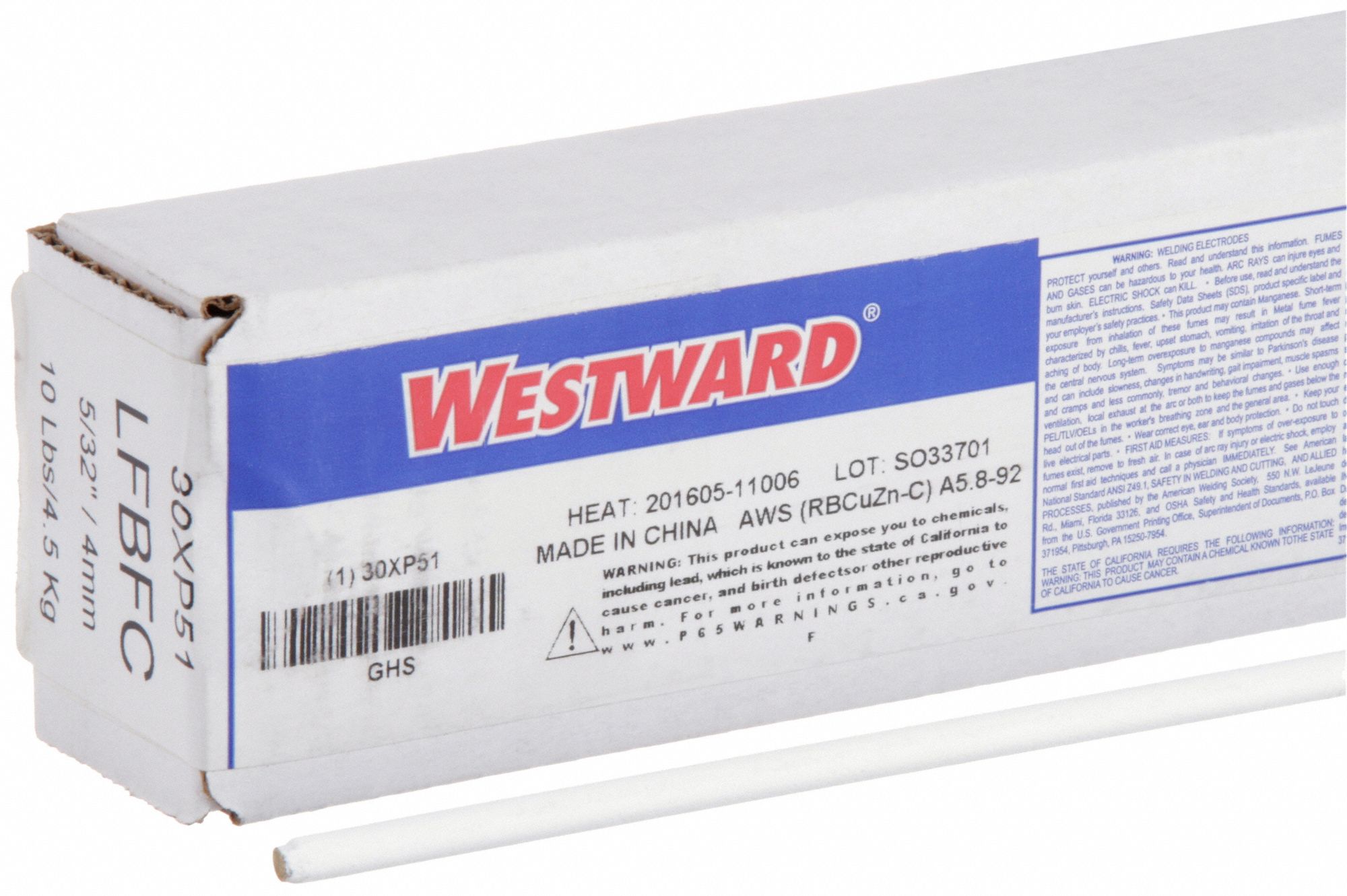 Brazing Alloy: Low-Fuming Bronze, 0%, RBCuZn-C, 5/32 in x 36 in, Flux-Coated