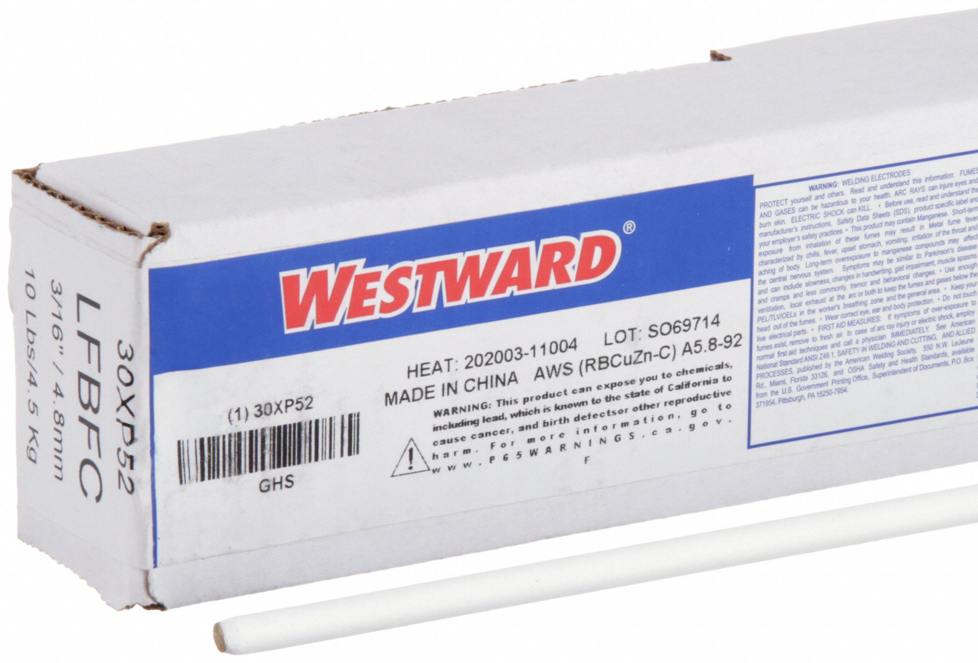 Brazing Alloy: Low-Fuming Bronze, 0%, RBCuZn-C, 3/16 in x 36 in, Flux-Coated