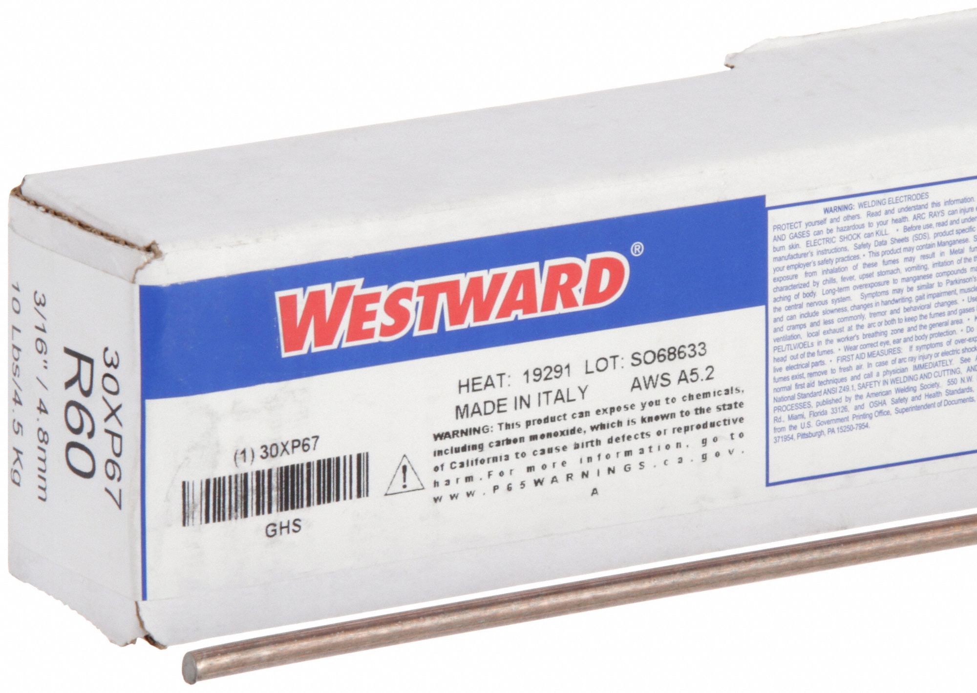 Gas Welding Rod: Carbon Steel, R60, 3/16 in x 36 in, 10 lb