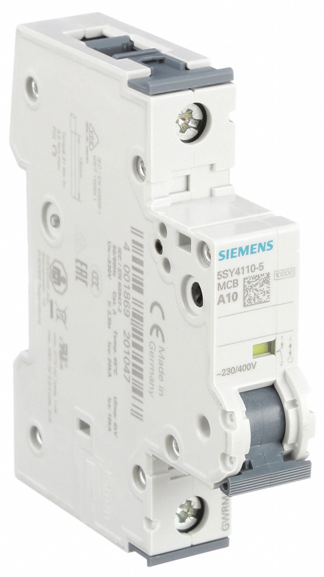 IEC Supplementary Protector: 10 A Amps, 72V DC, 10kA at 230/400V AC, Screw Clamp, A