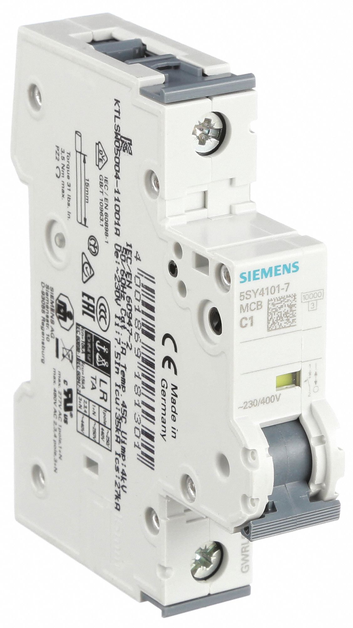 IEC Supplementary Protector: 1 A Amps, 72V DC, 10kA at 230/400V AC, Screw Clamp