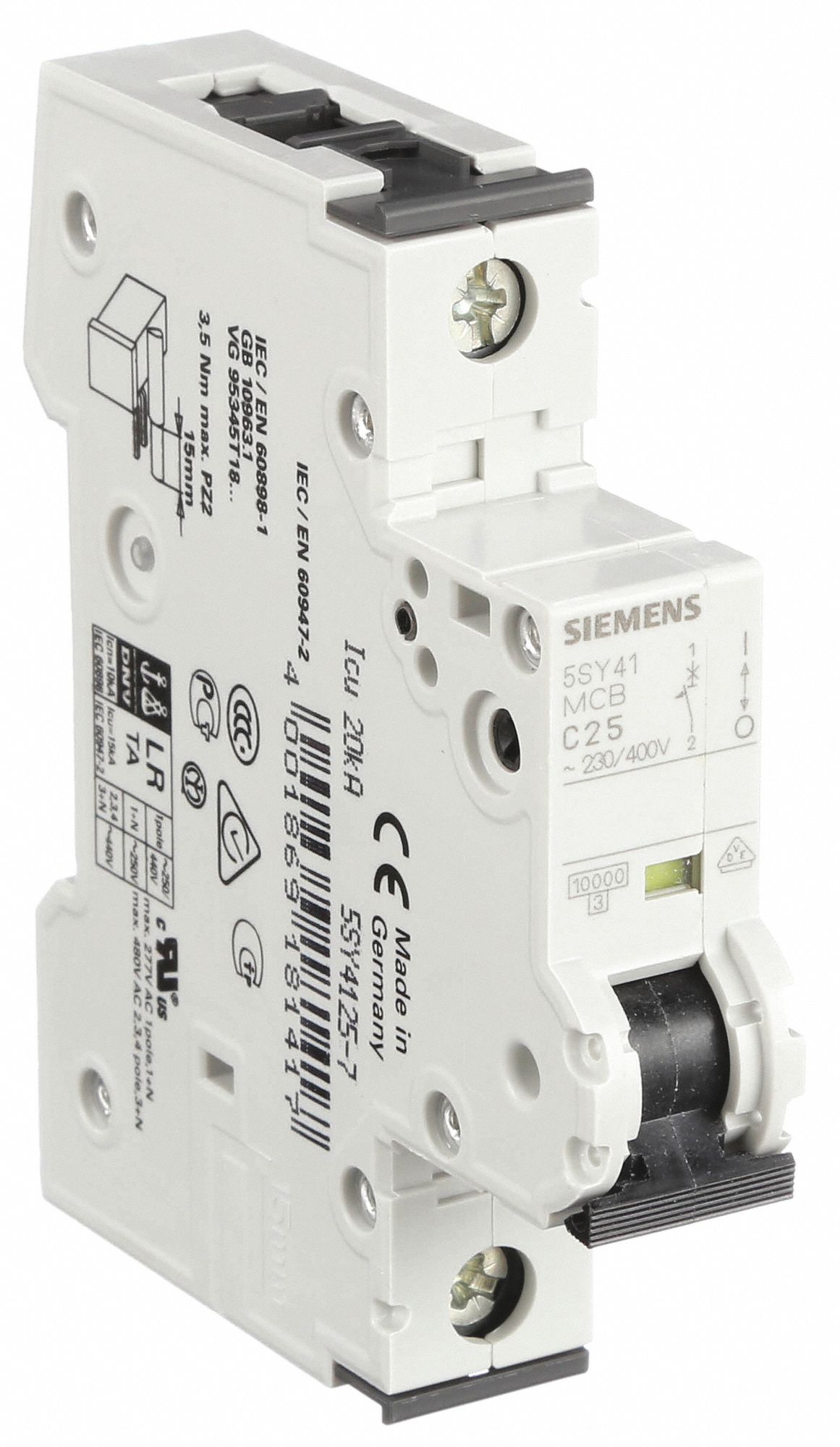 IEC Supplementary Protector: 25 A Amps, 72V DC, 10kA at 230/400V AC, Screw Clamp, C