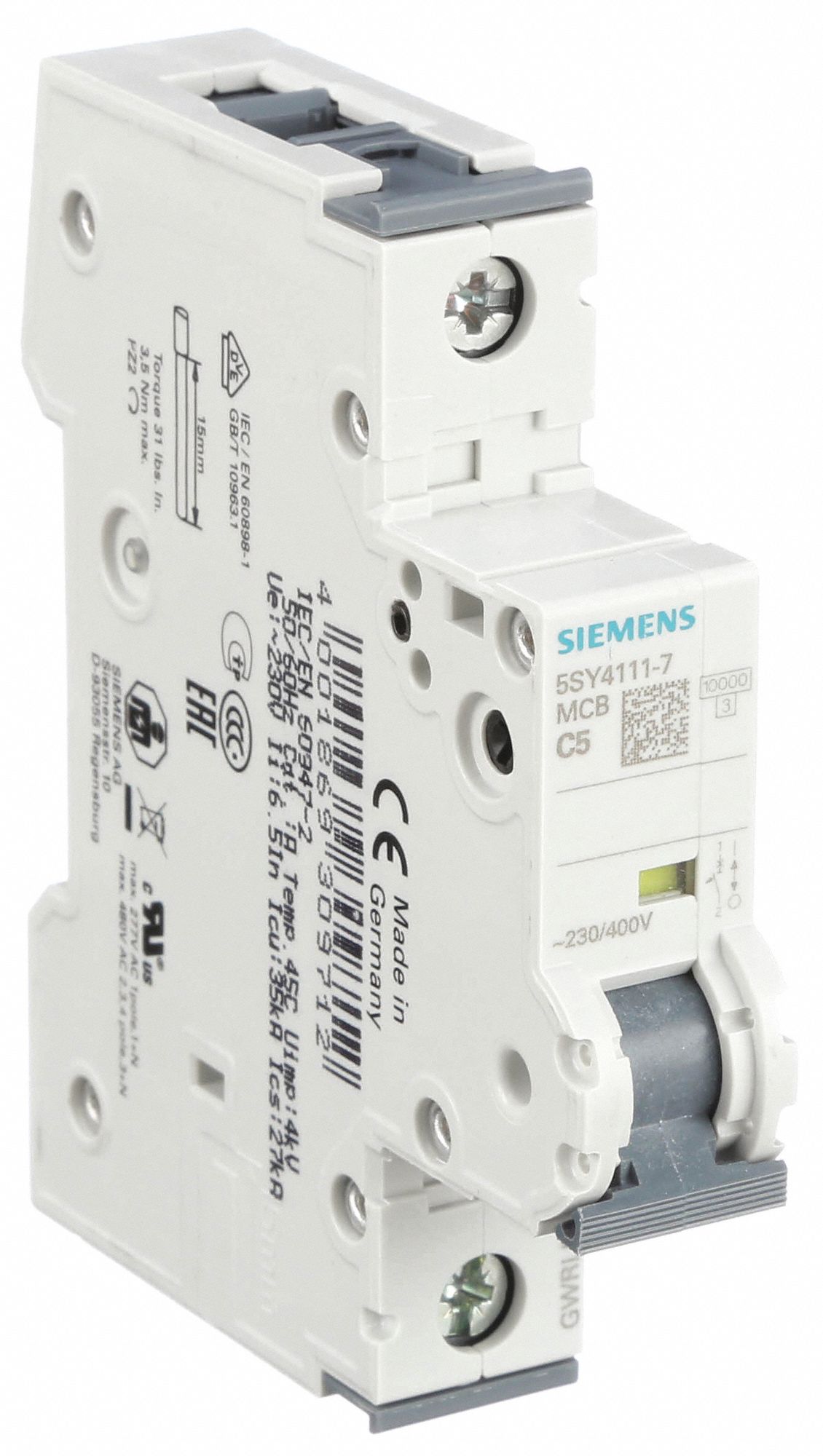 IEC Supplementary Protector: 5 A Amps, 72V DC, 10kA at 230/400V AC, Screw Clamp