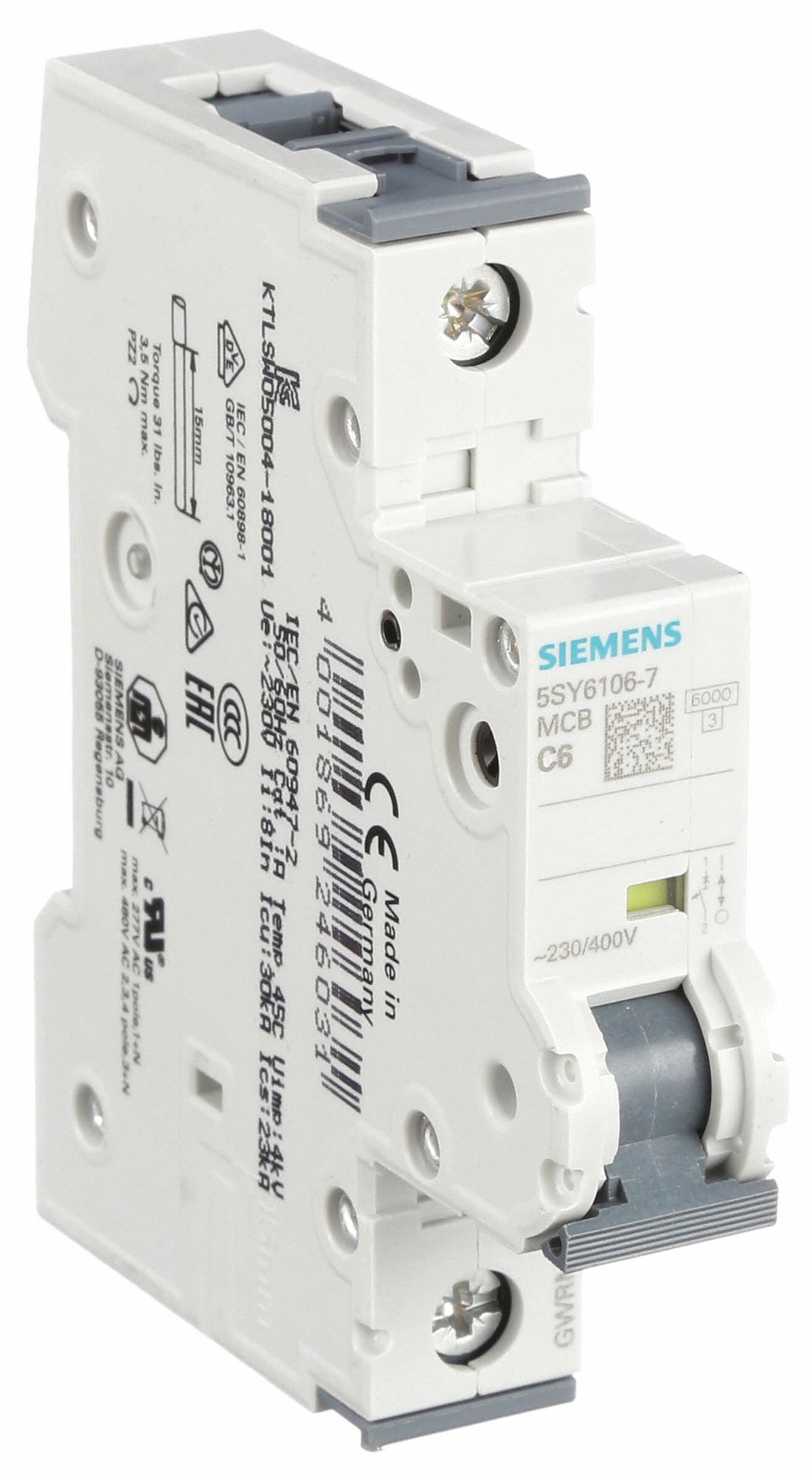 IEC Supplementary Protector: 6 A Amps, 5kA at 230/400V AC, Screw Clamp