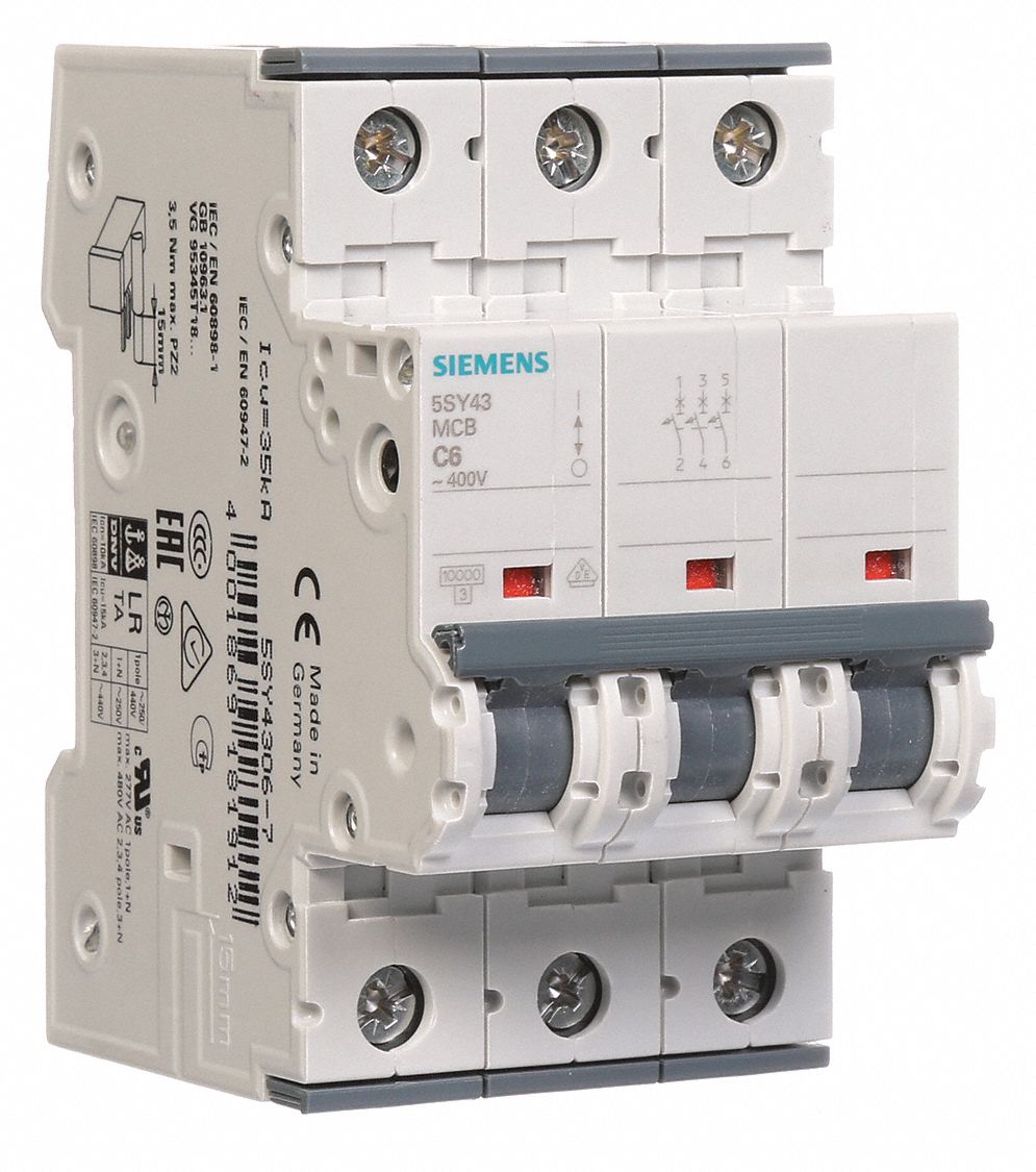 IEC Supplementary Protector: 6 A Amps, 72V DC, 10kA at 400V AC, Screw Clamp, 5SY4, 400V AC