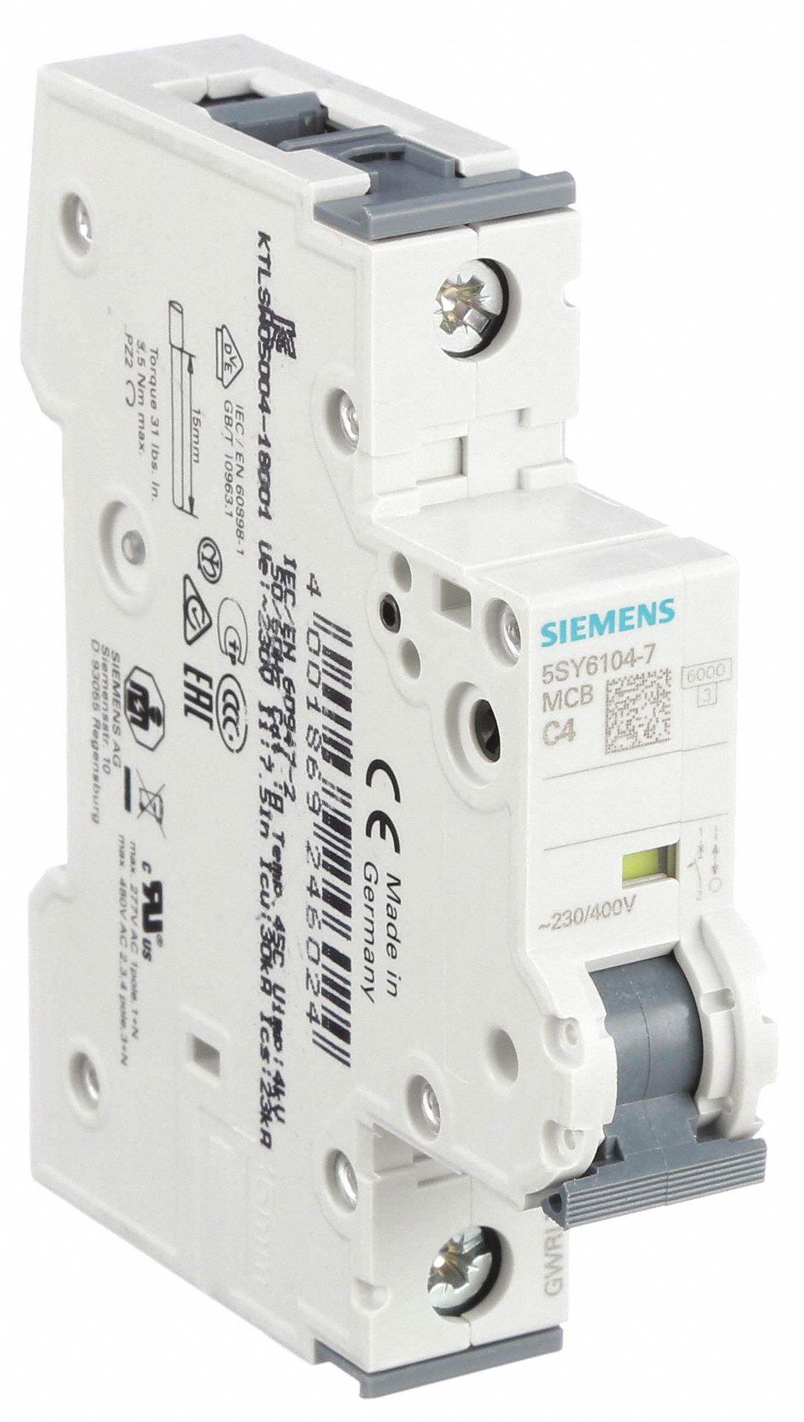 IEC Supplementary Protector: 4 A Amps, 5kA at 230/400V AC, Screw Clamp