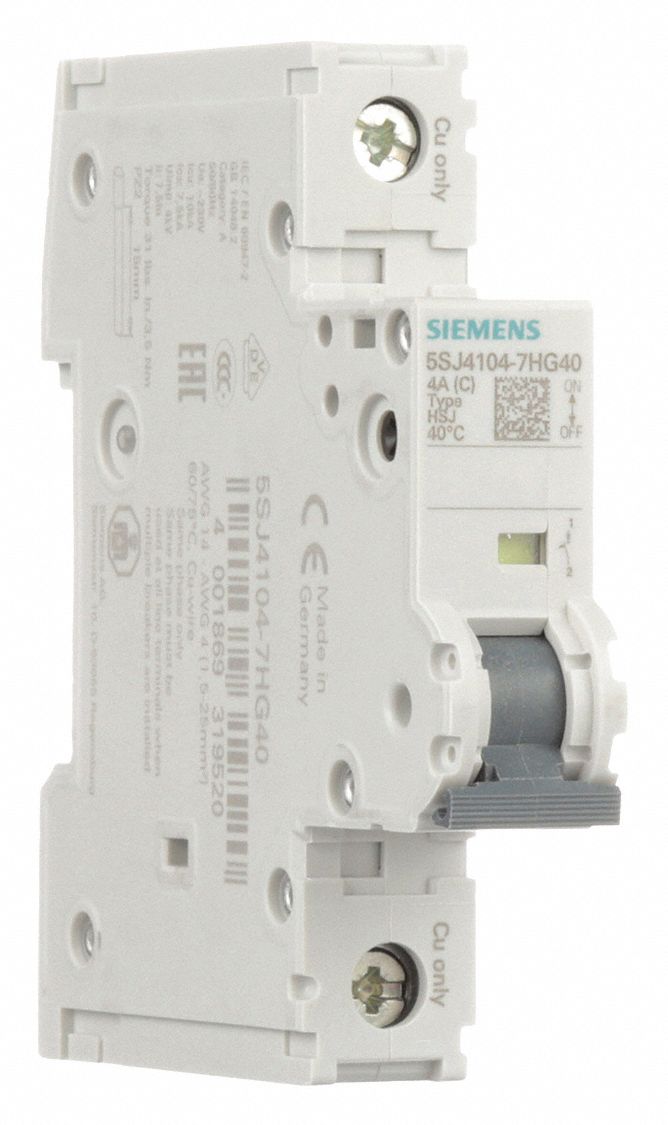 IEC Miniature Circuit Breaker: 4 A Amps, 60V DC, 14kA at 240V AC, Screw Clamp, 5SJ4, 240V AC