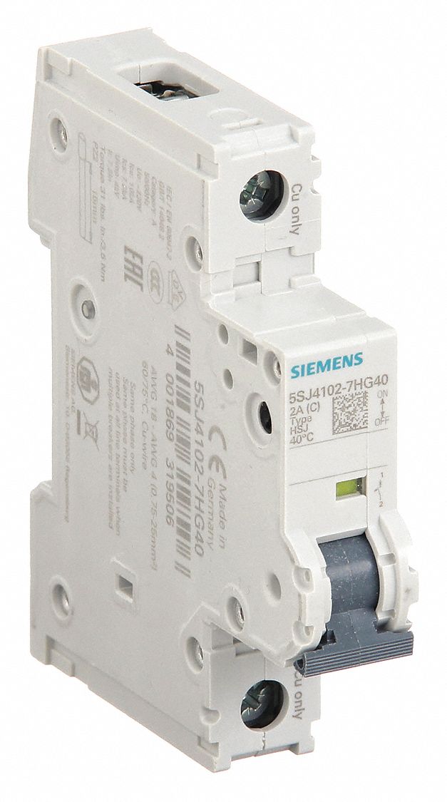IEC Miniature Circuit Breaker: 2 A Amps, 60V DC, 14kA at 240V AC, Screw Clamp, 5SJ4, 240V AC