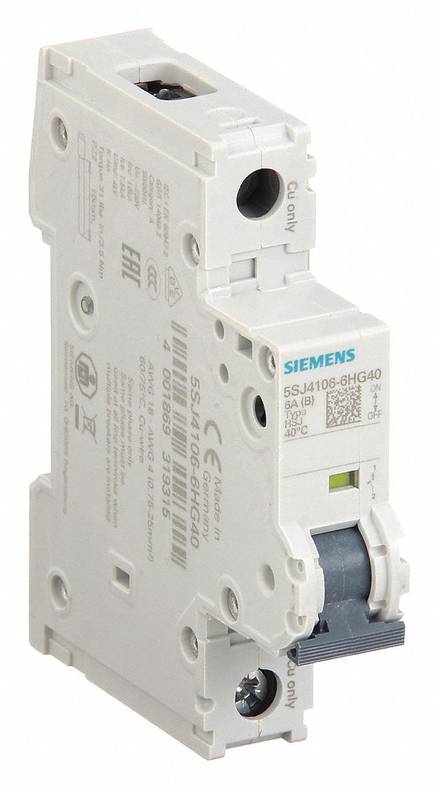 IEC Miniature Circuit Breaker: 6 A Amps, 60V DC, 14kA at 240V AC, Screw Clamp, 5SJ4, 240V AC