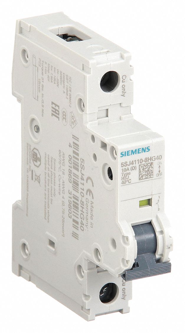 IEC Miniature Circuit Breaker: 10 A Amps, 60V DC, 14kA at 240V AC, Screw Clamp, 5SJ4, AC/DC