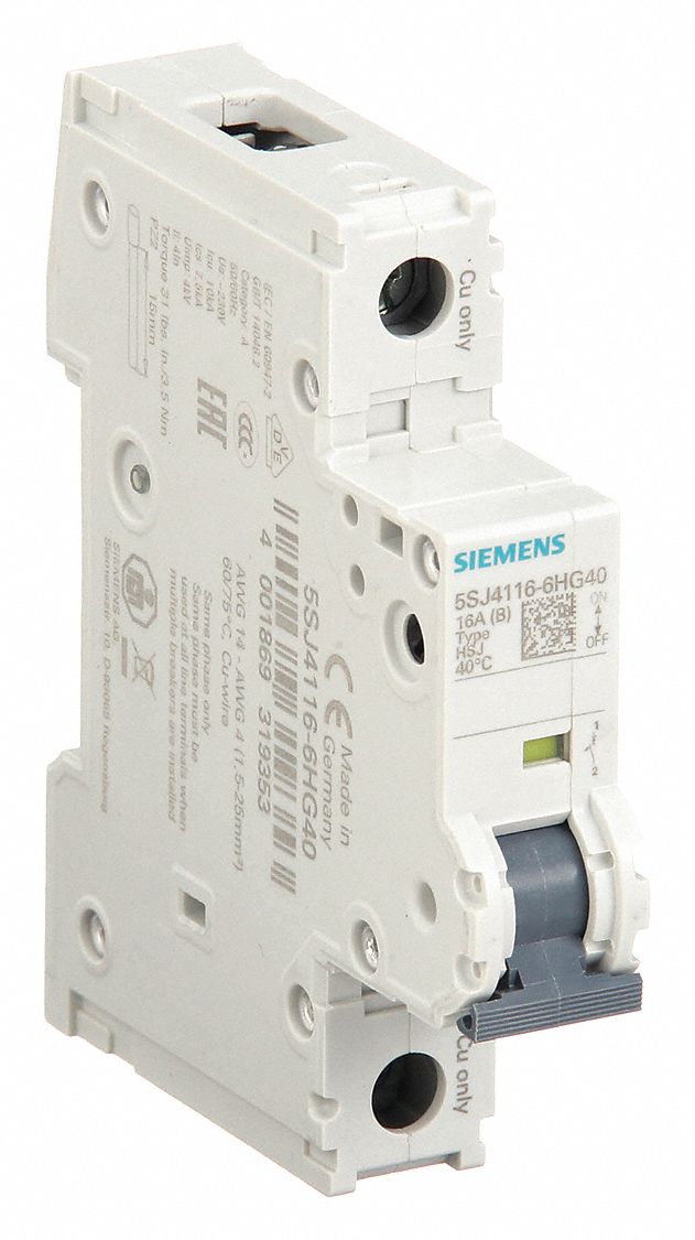 IEC Miniature Circuit Breaker: 16 A Amps, 60V DC, 14kA at 240V AC, Screw Clamp, 5SJ4, AC/DC