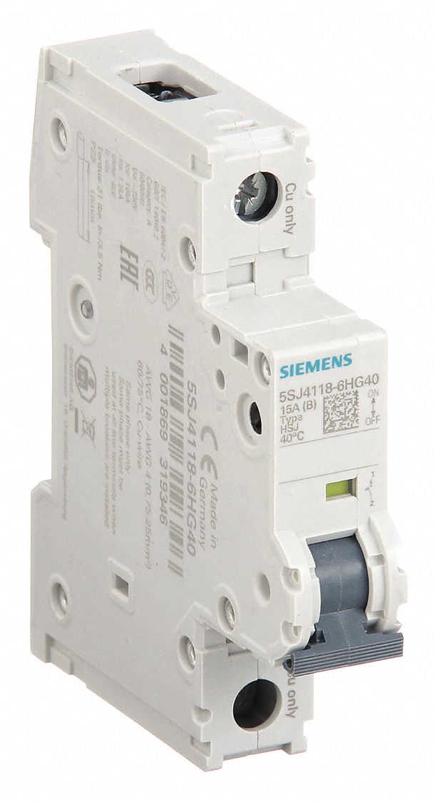 IEC Miniature Circuit Breaker: 15 A Amps, 60V DC, 14kA at 240V AC, Screw Clamp, 5SJ4, AC/DC