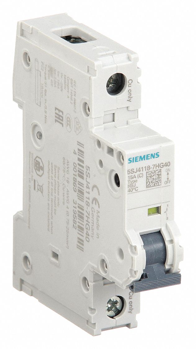 IEC Miniature Circuit Breaker: 15 A Amps, 60V DC, 14kA at 240V AC, Screw Clamp, 5SJ4, AC/DC