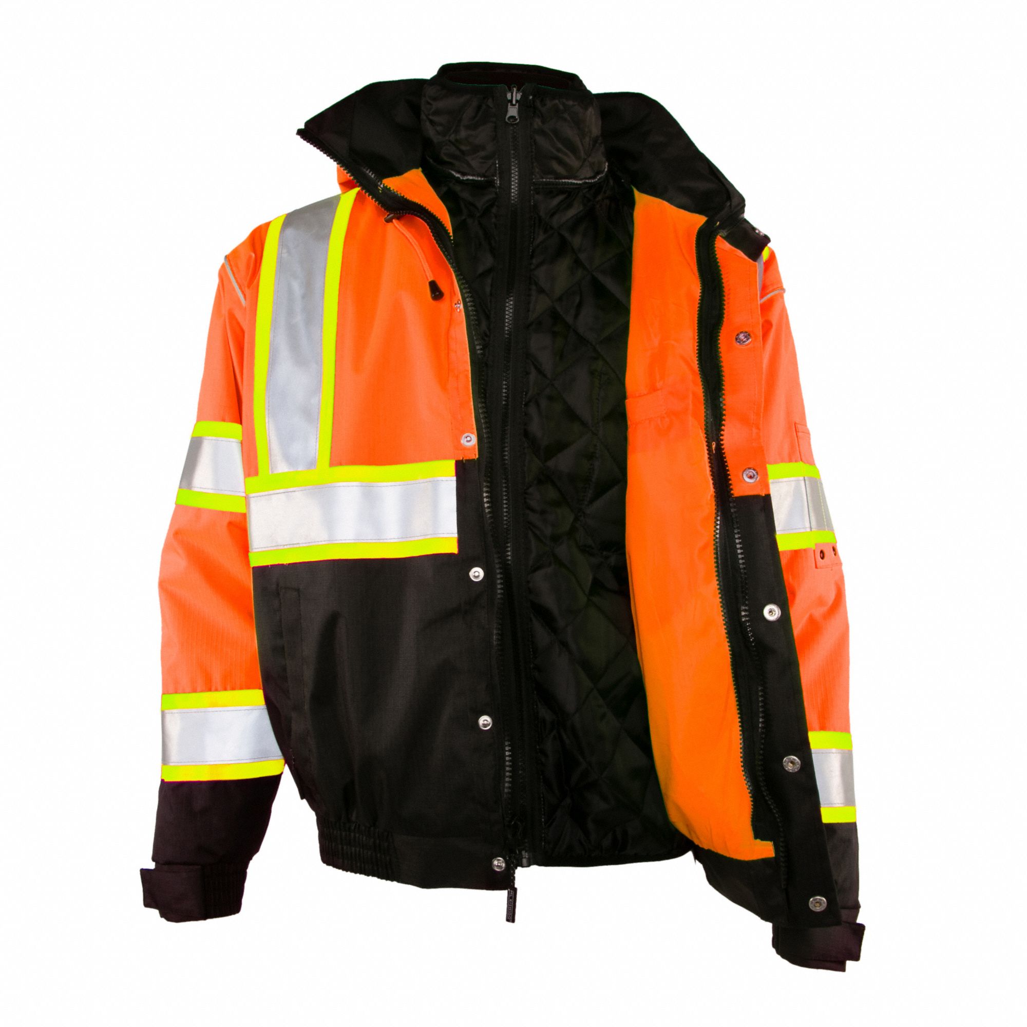 KISHIGO Jacket U, ANSI Class 3, XL, Black/Orange, Zipper with Storm