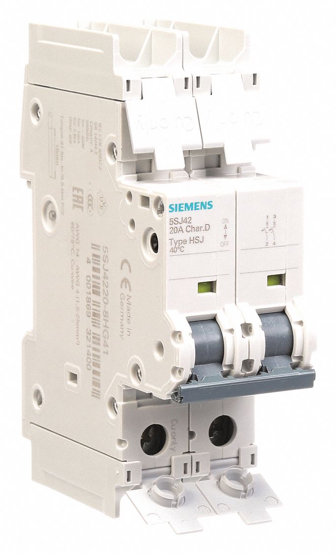 Mini Circuit Breaker, 20A, 2 Poles, D, 240V