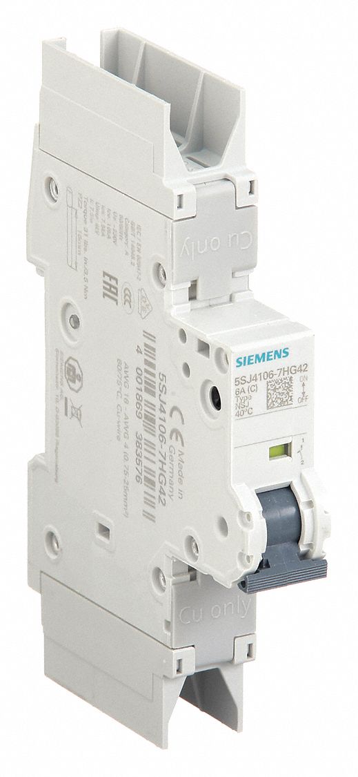 IEC Miniature Circuit Breaker: 6 A Amps, 60V DC, 10kA at 277V AC, Screw Clamp, 5SJ4, 277V AC