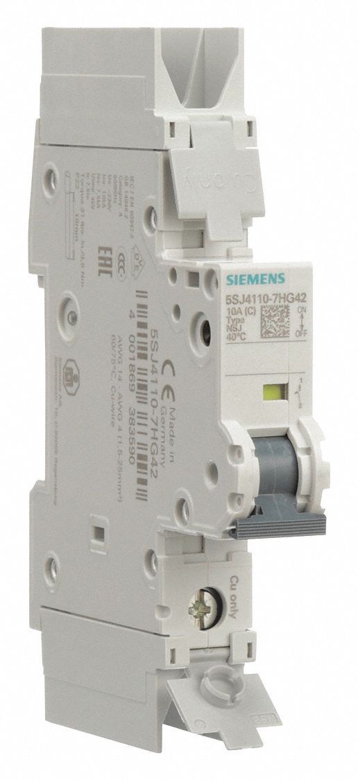 IEC Miniature Circuit Breaker: 10 A Amps, 60V DC, 10kA at 277V AC, Screw Clamp, 5SJ4, AC/DC