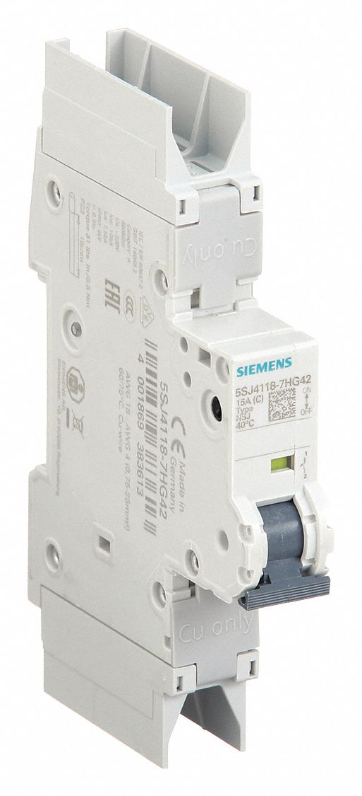 IEC Miniature Circuit Breaker: 15 A Amps, 60V DC, 10kA at 277V AC, Screw Clamp, 5SJ4, AC/DC