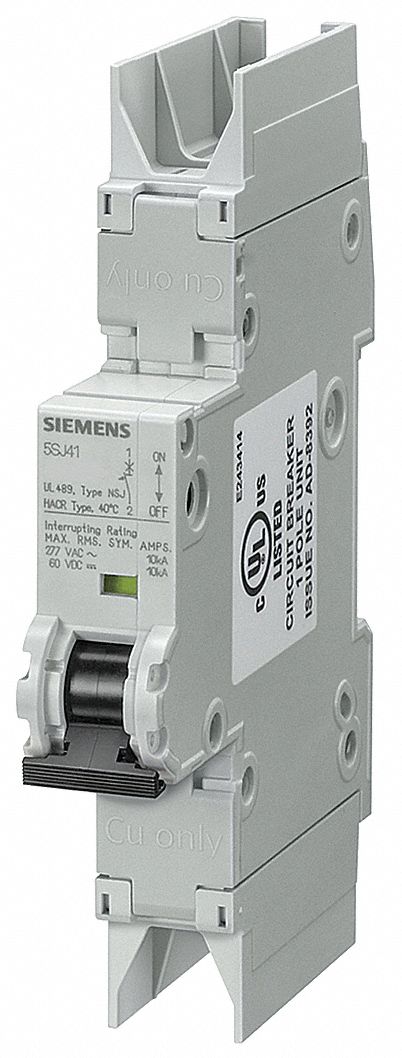 IEC Miniature Circuit Breaker: 0.5 A Amps, 60V DC, 10kA at 277V AC, Screw Clamp, 5SJ4, AC/DC